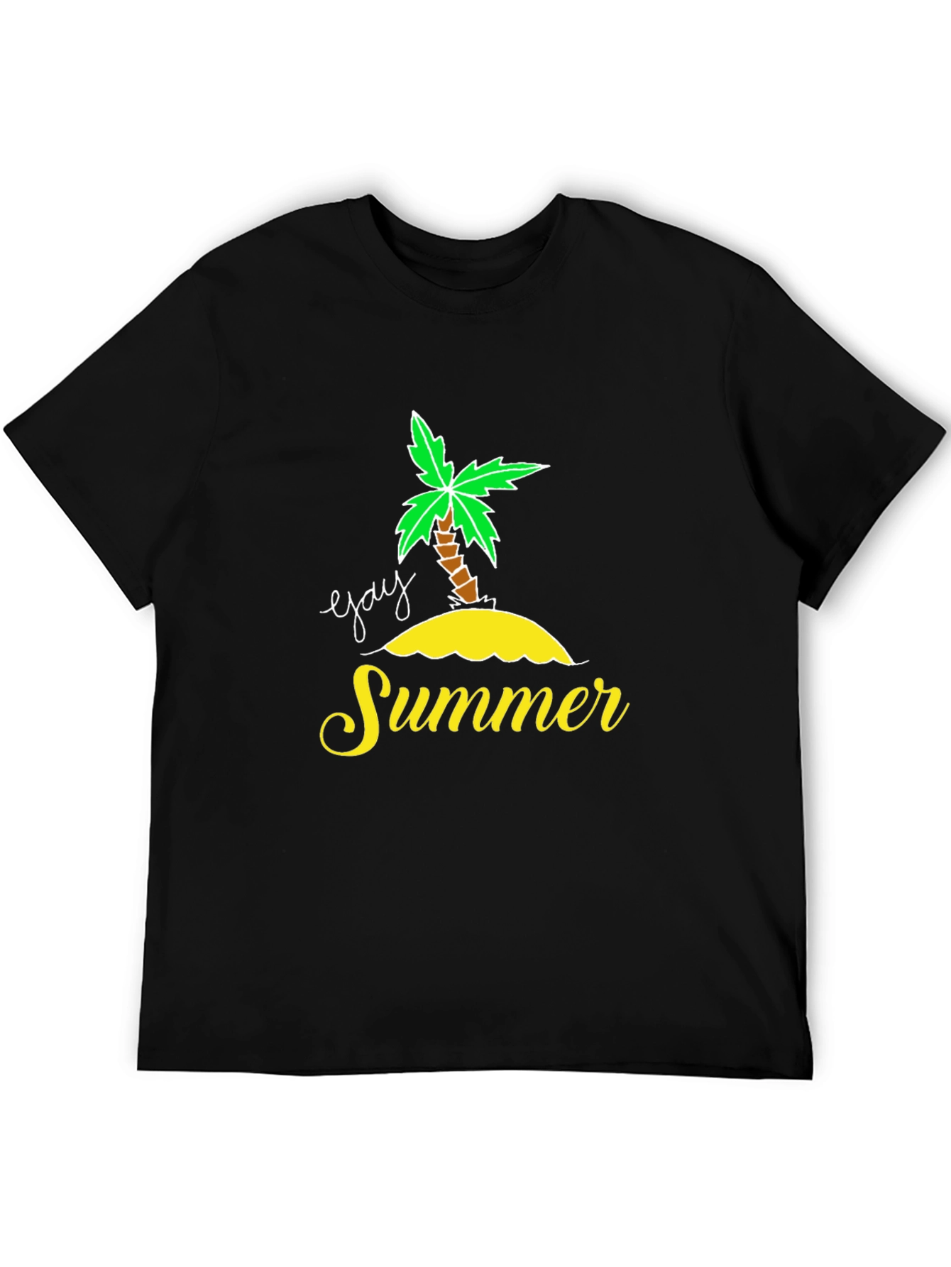 Black Gay Summer Palm Tree Graphic Tee - Black Cotton Blend view 5