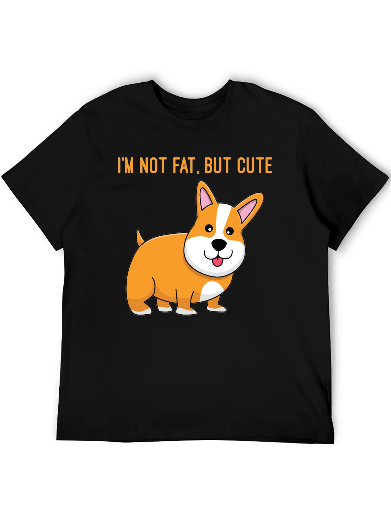 Black Cute Corgi T-Shirt - I'm Not Fat, But Cute view 5