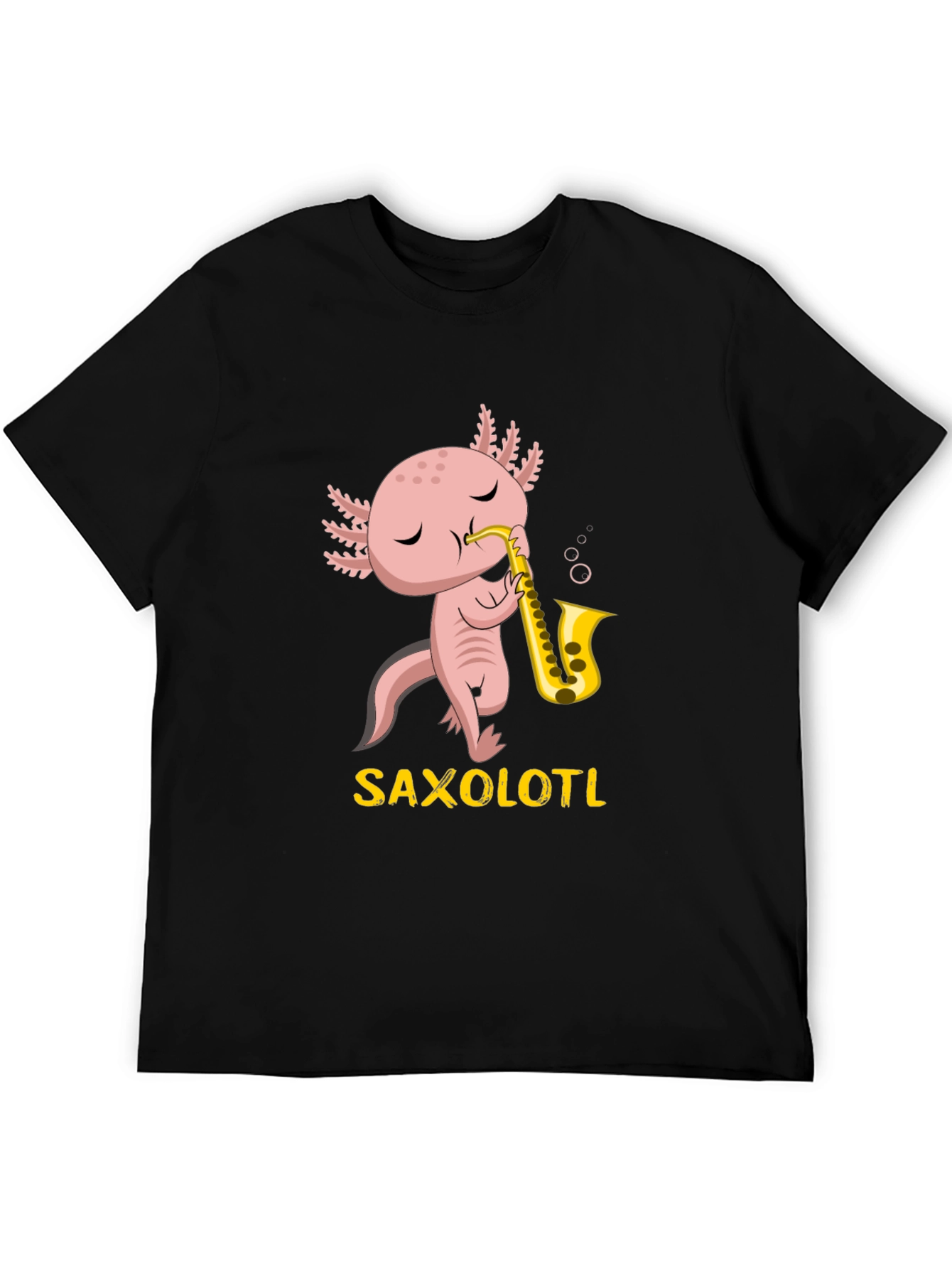 Black Saxolotl T-Shirt: Funny Axolotl Saxophone Player Tee view 5