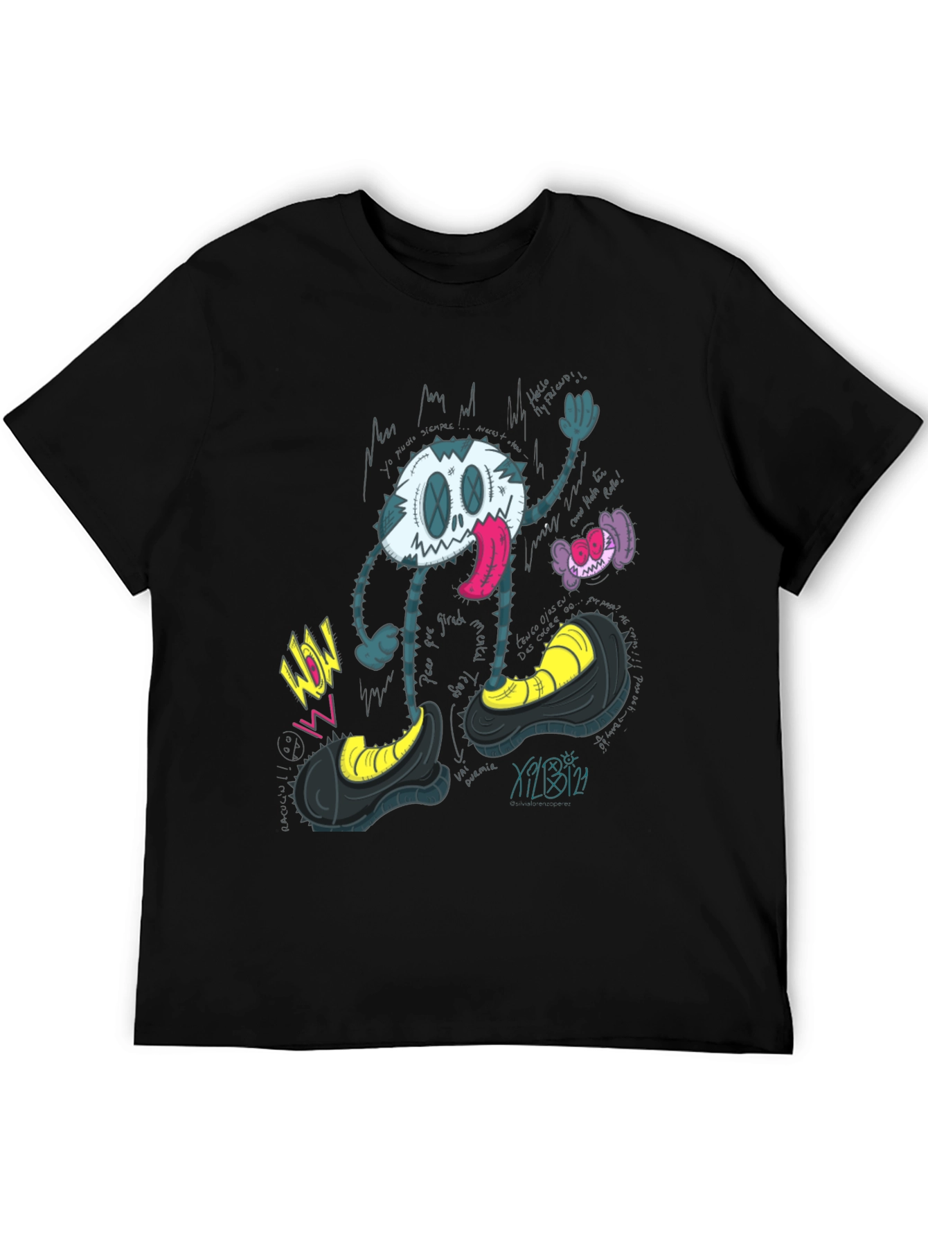 Black Cartoon Character Graphic Print T-Shirt view 5