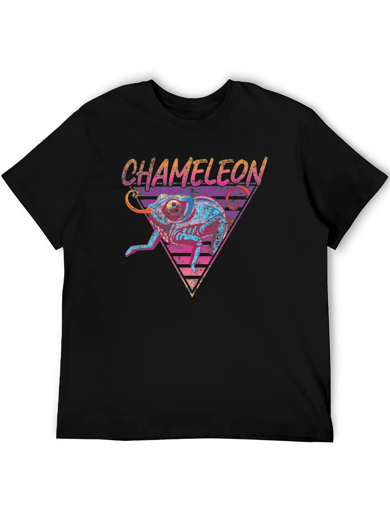 Black Retro Chameleon Graphic Tee - Cool Animal T-Shirt view 5