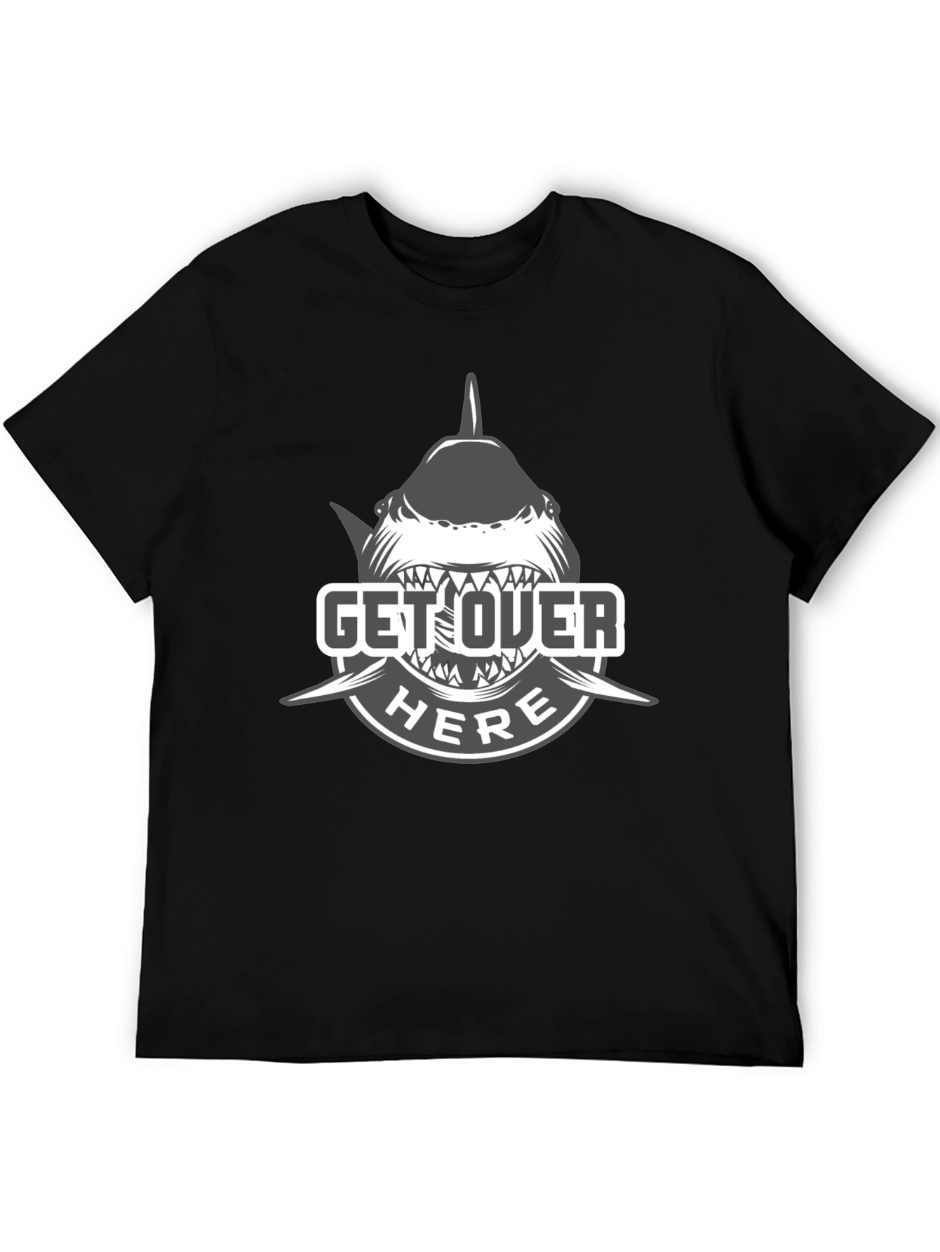 Black Get Over Here Shark T-Shirt - Black Cotton Tee view 5