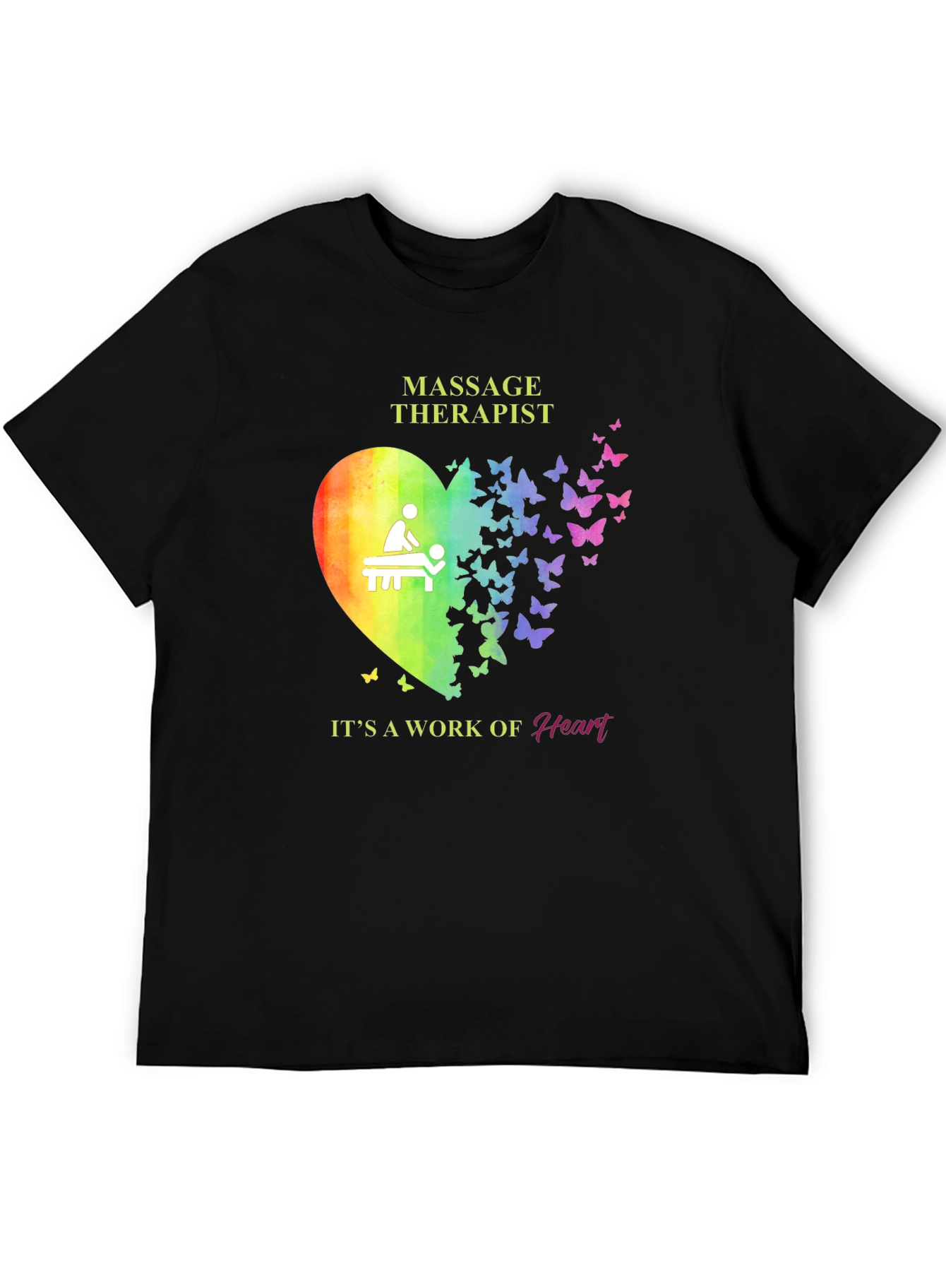 Black Massage Therapist Heart Butterfly T-Shirt view 5
