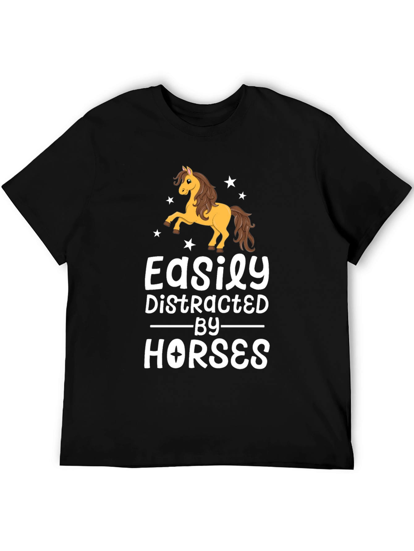 Black Easily Distracted By Horses Black T-Shirt view 5