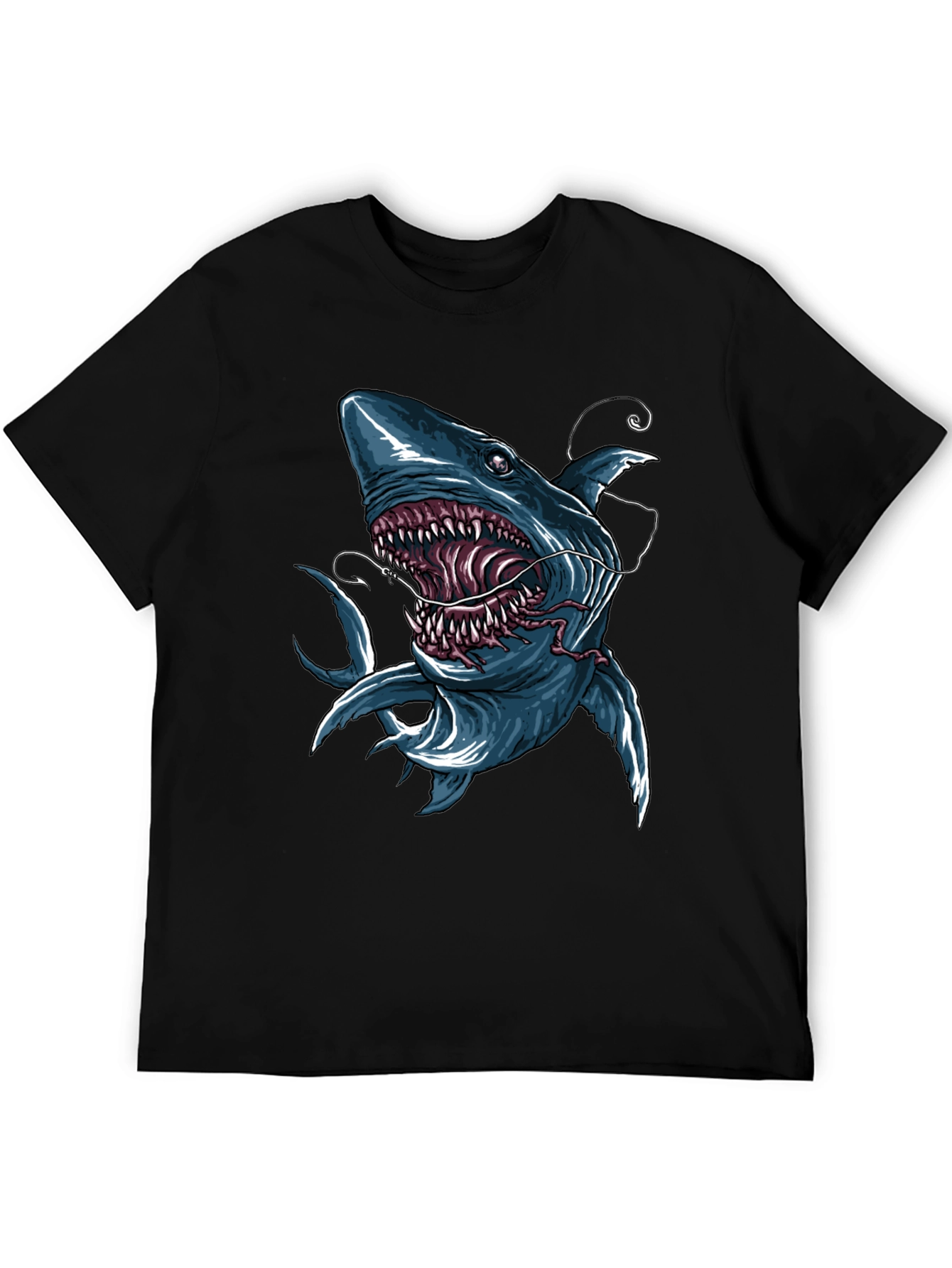 Black Men's Shark Graphic Print Black T-Shirt view 5