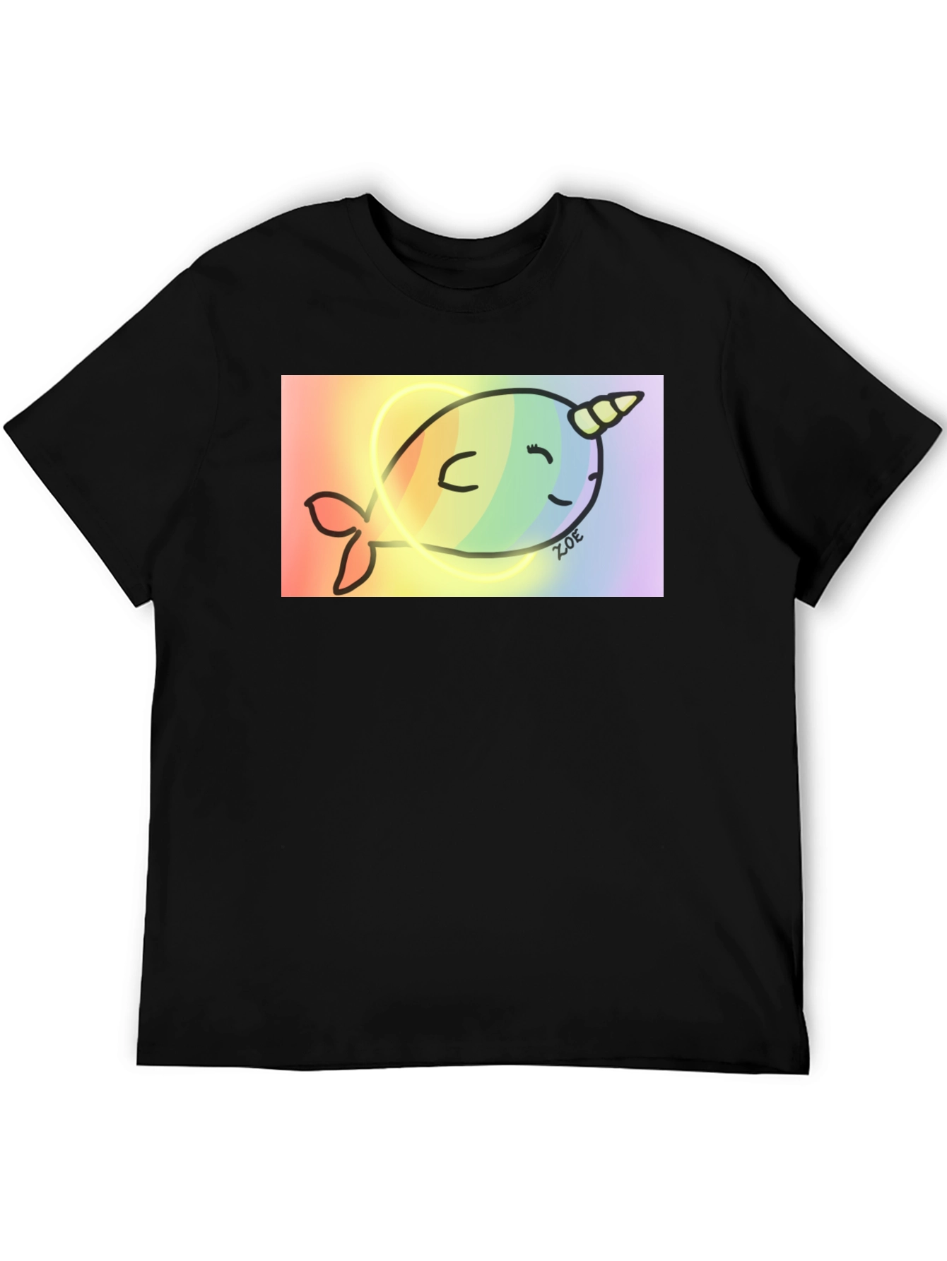 Black Rainbow Narwhal Graphic Tee - Black Cotton Blend view 5