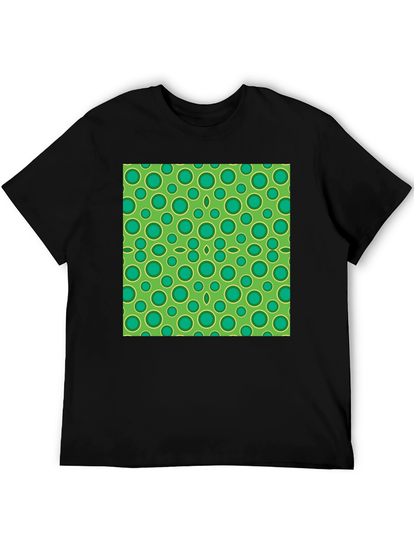 Black Green Circle Pattern Black T-Shirt view 5