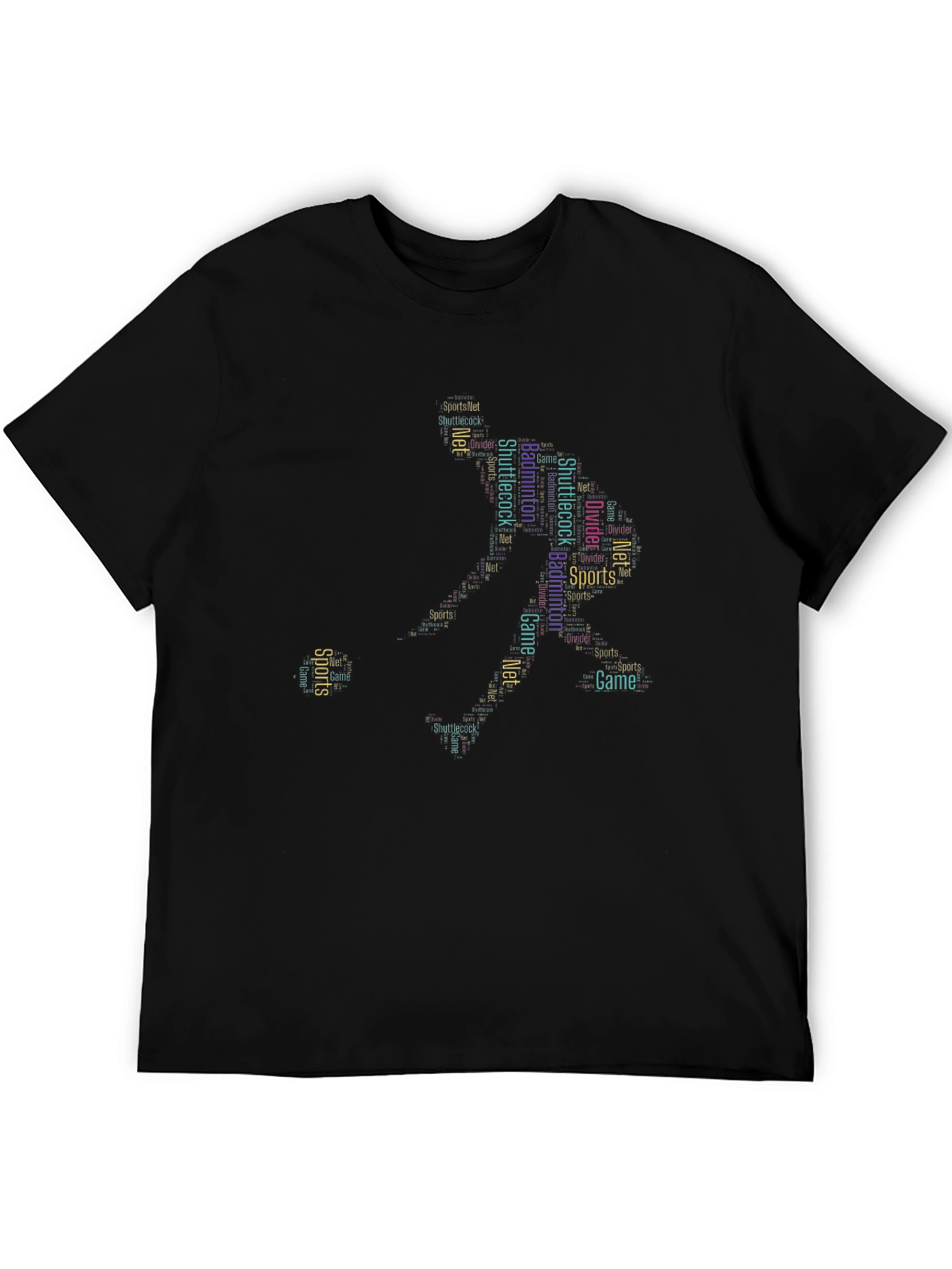 Black Badminton Sports Word Art T-Shirt view 5