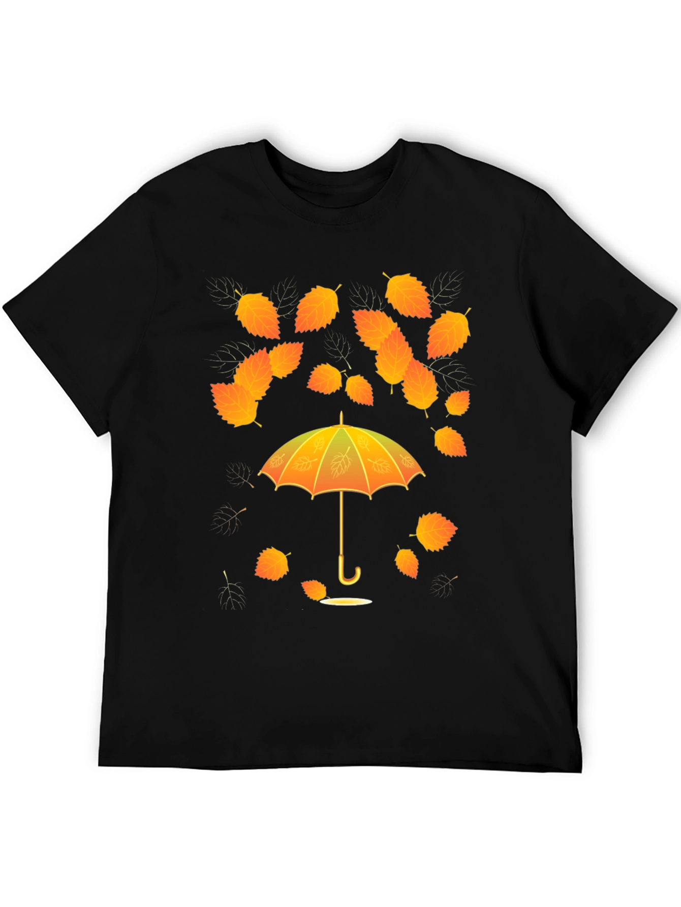 Black Autumn Leaves Umbrella T-Shirt view 5