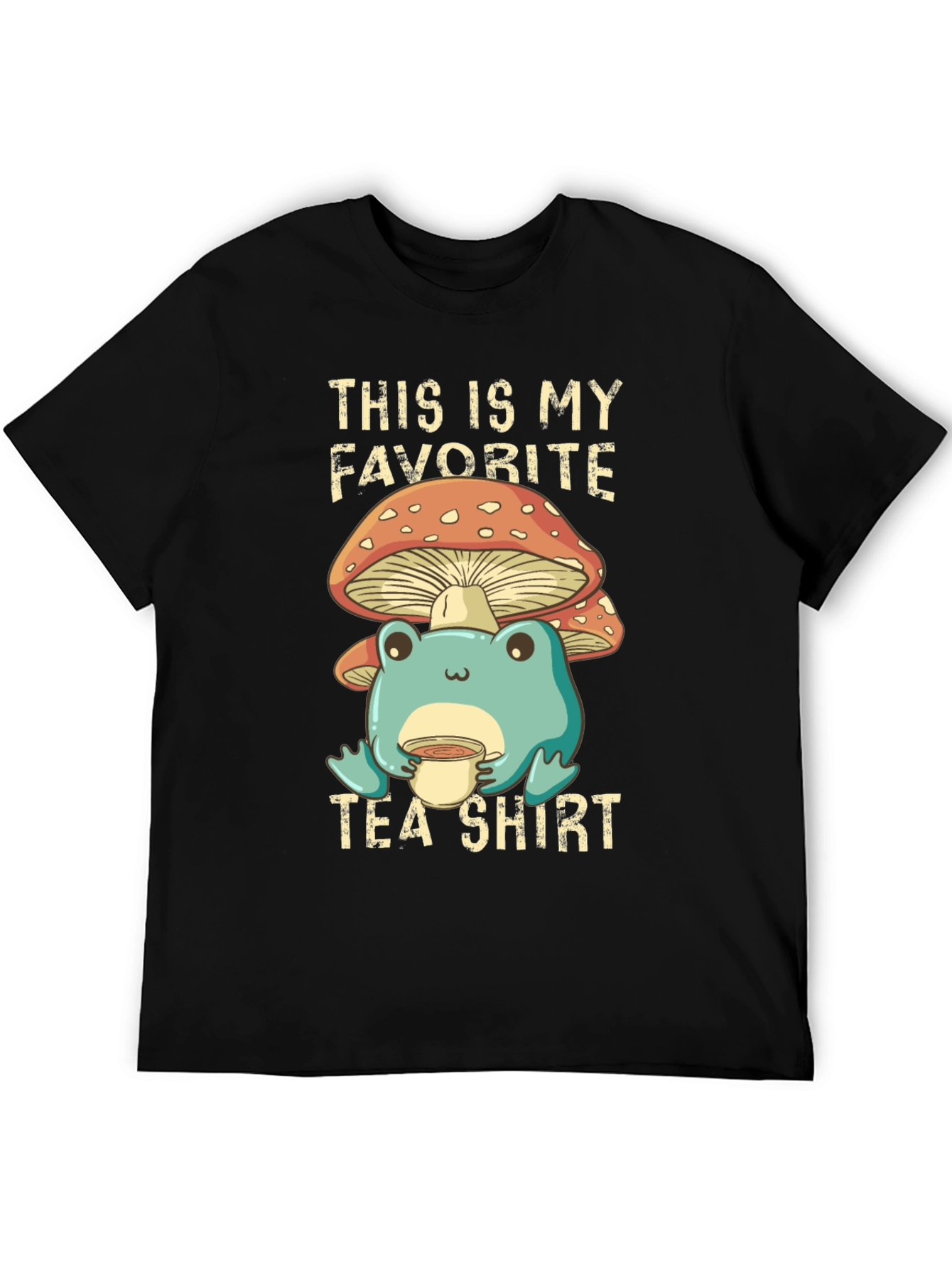 Black My Favorite Tea Shirt - Frog & Mushroom view 5