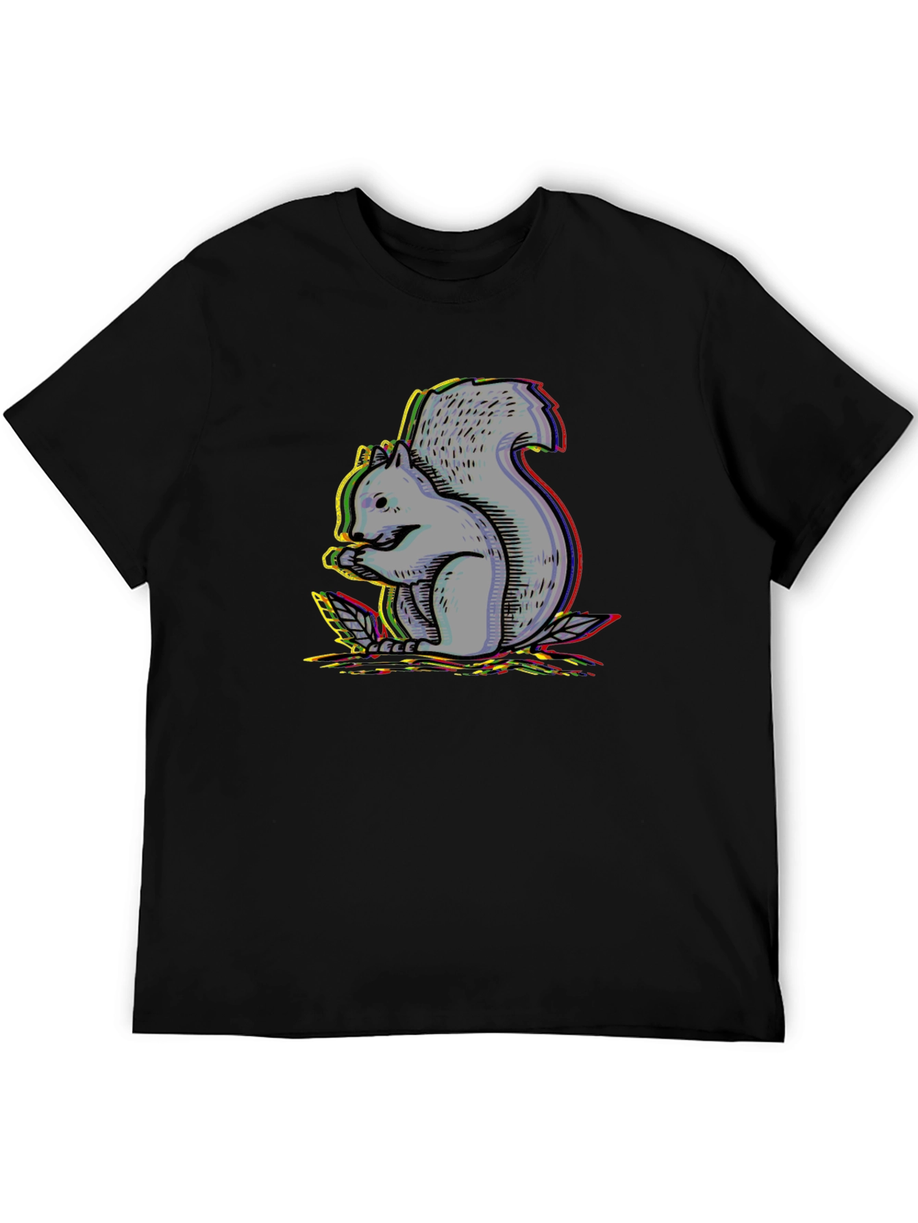 Black Men's Black T-Shirt with Squirrel Graphic Design view 5