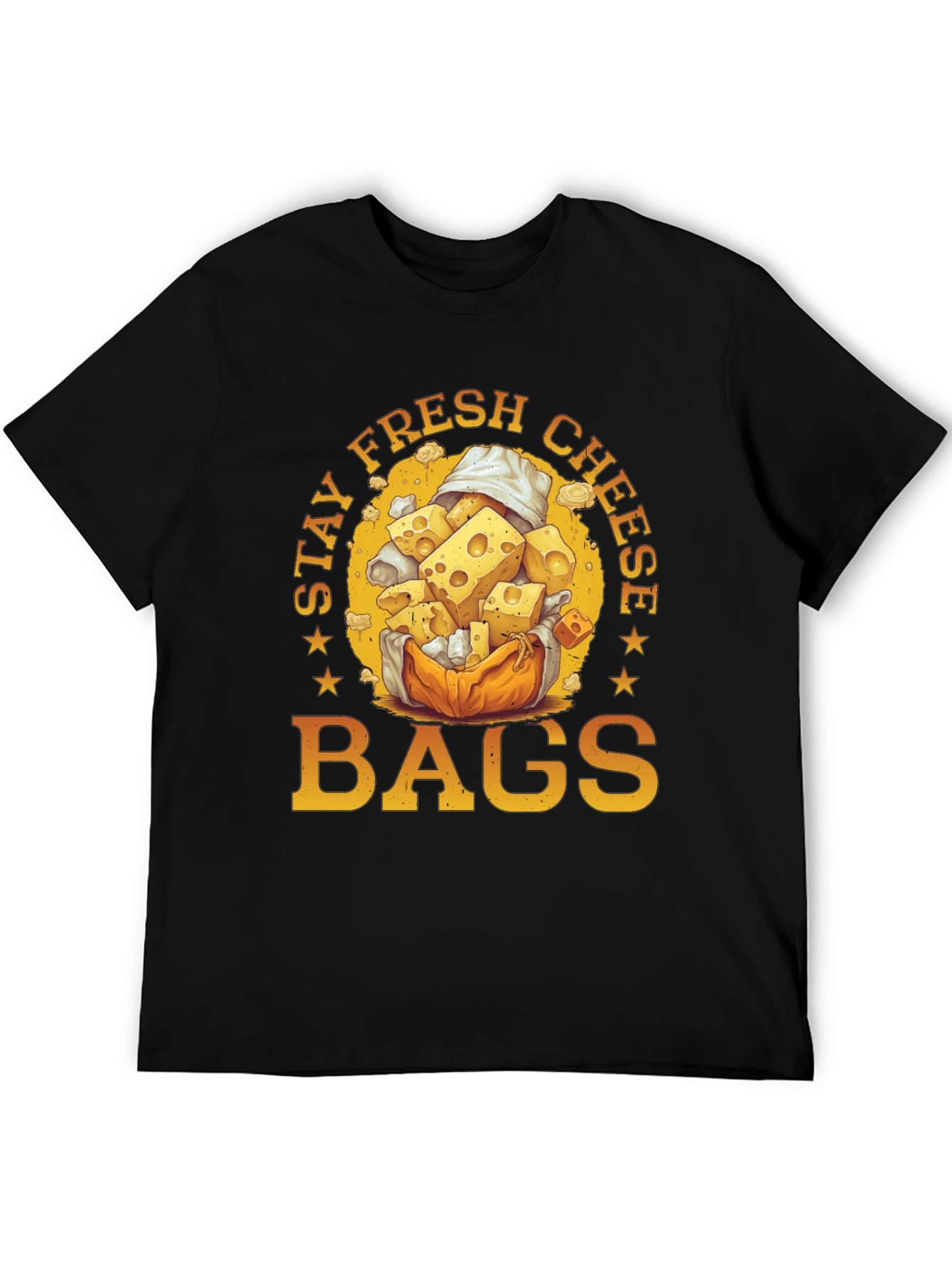 Black Stay Fresh Cheese Bags Graphic T-Shirt view 5