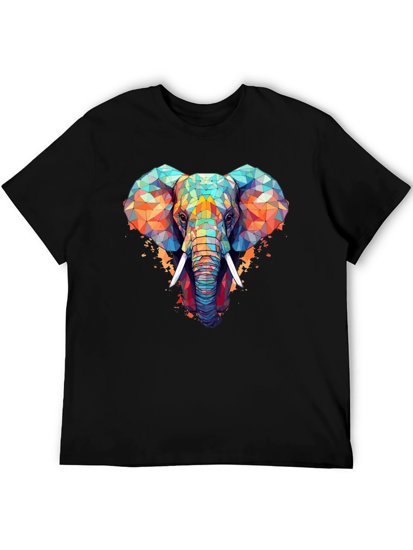 Black Geometric Elephant Graphic Black T-Shirt view 5