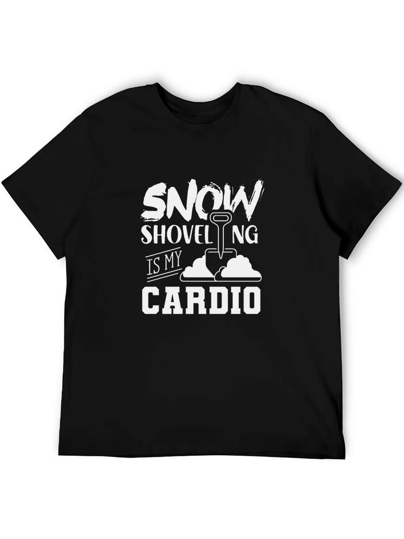 Black Snow Shoveling Cardio T-Shirt - Black Cotton Tee view 5