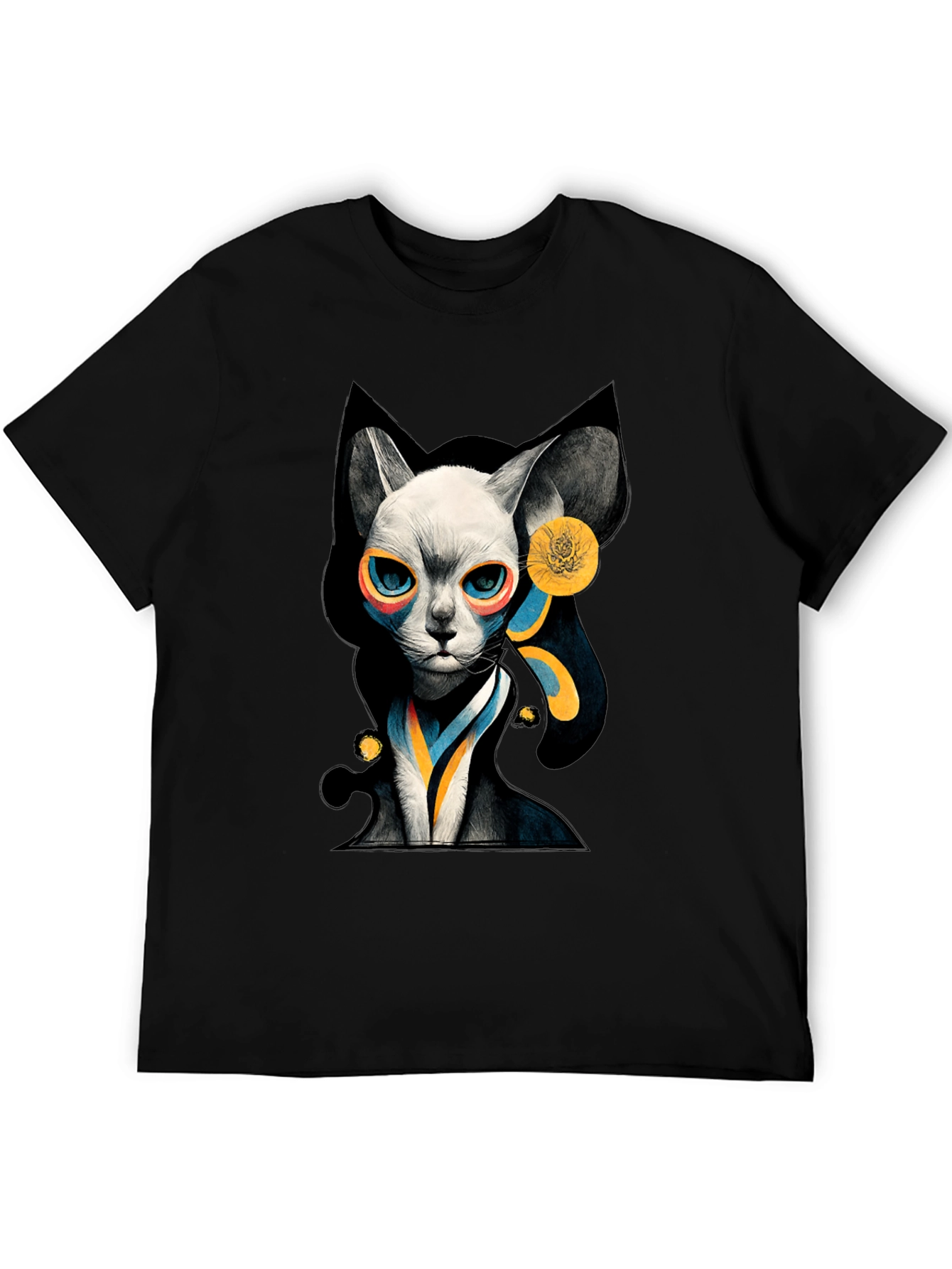 Black Abstract Cat Graphic Black T-Shirt view 5