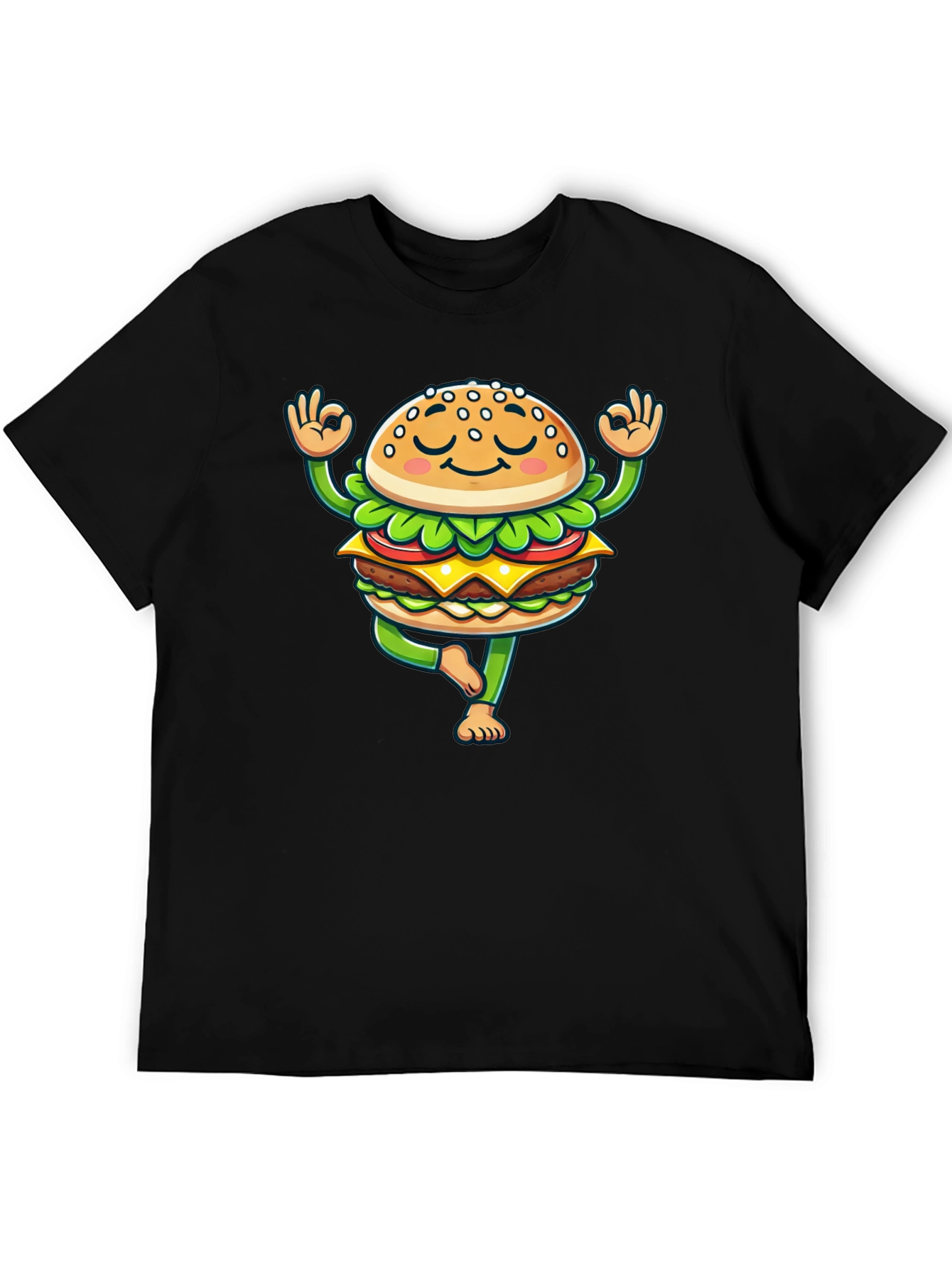 Black Yoga Burger T-Shirt - Meditating Fast Food Tee view 5