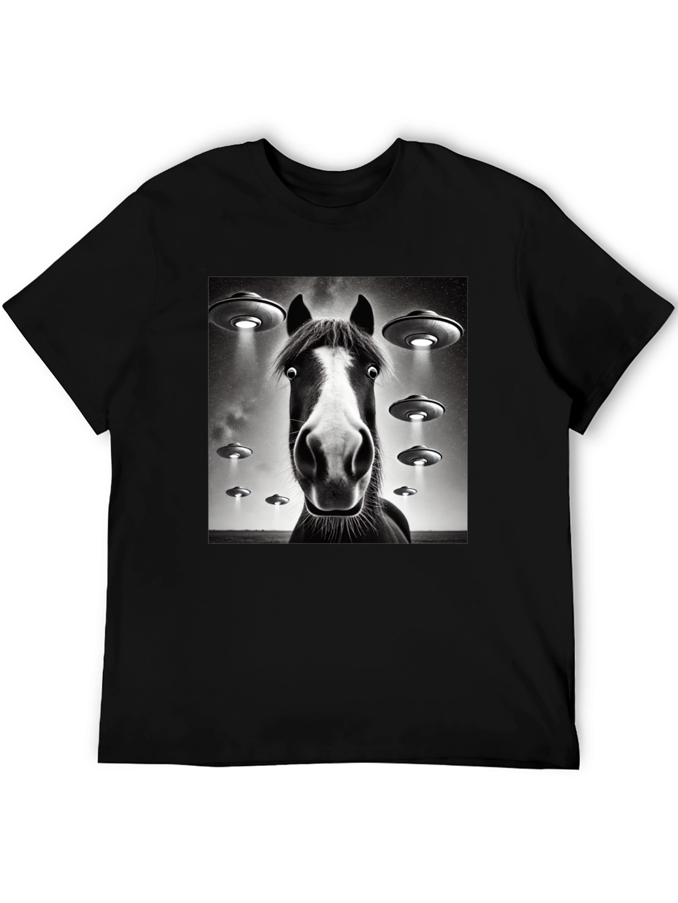 Black Horse UFO T-Shirt - Funny Graphic Tee view 5