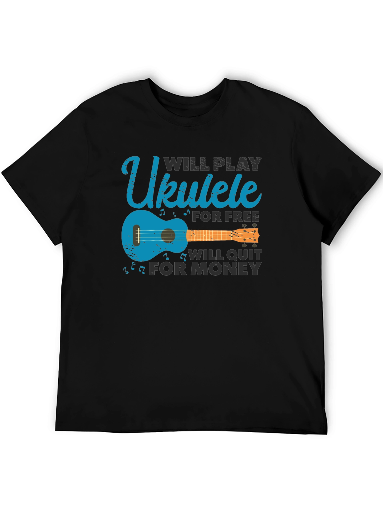 Black Ukulele Player T-Shirt - Funny Musical Instrument Tee view 5