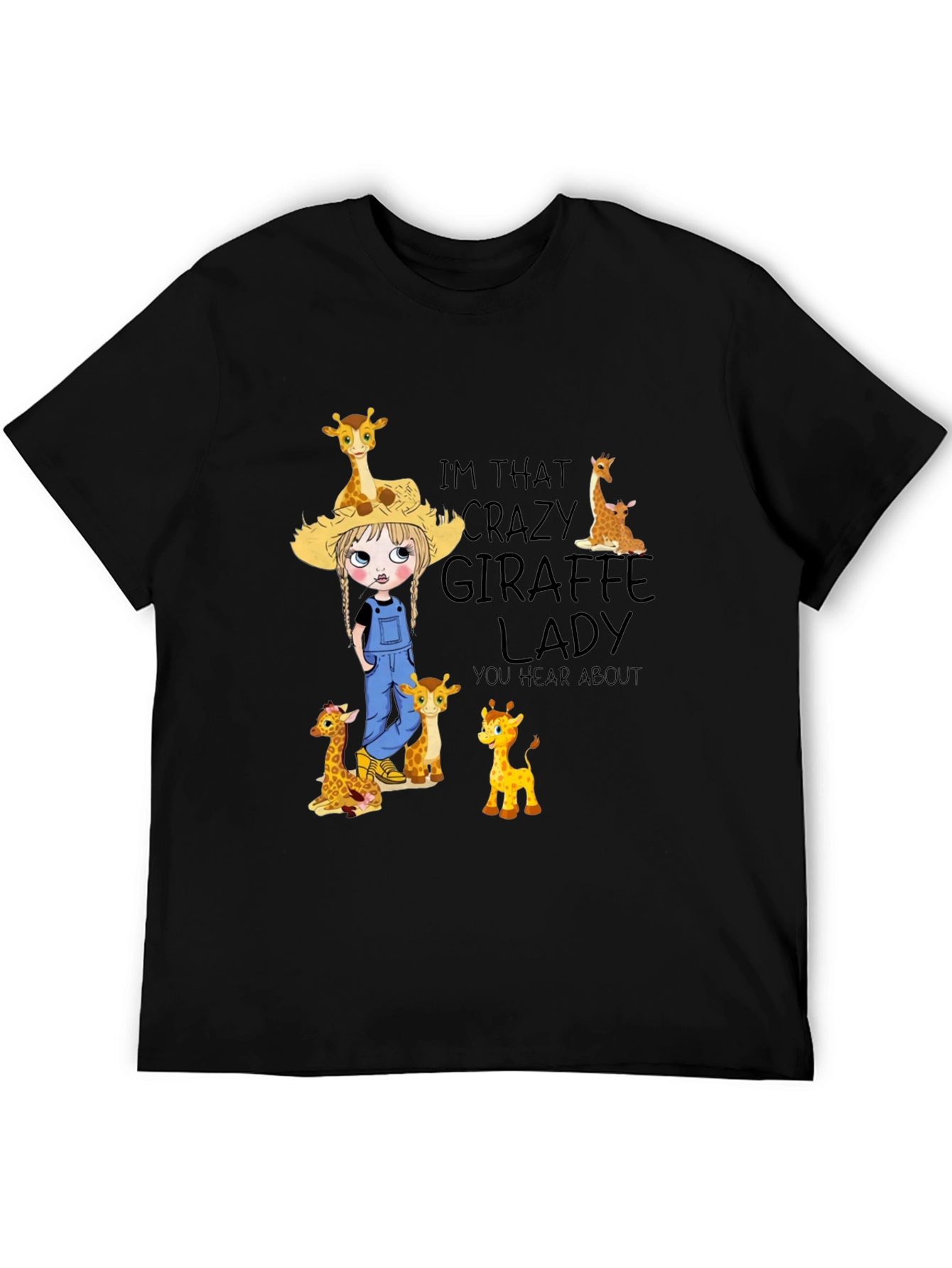 Black Crazy Giraffe Lady Graphic Tee view 5