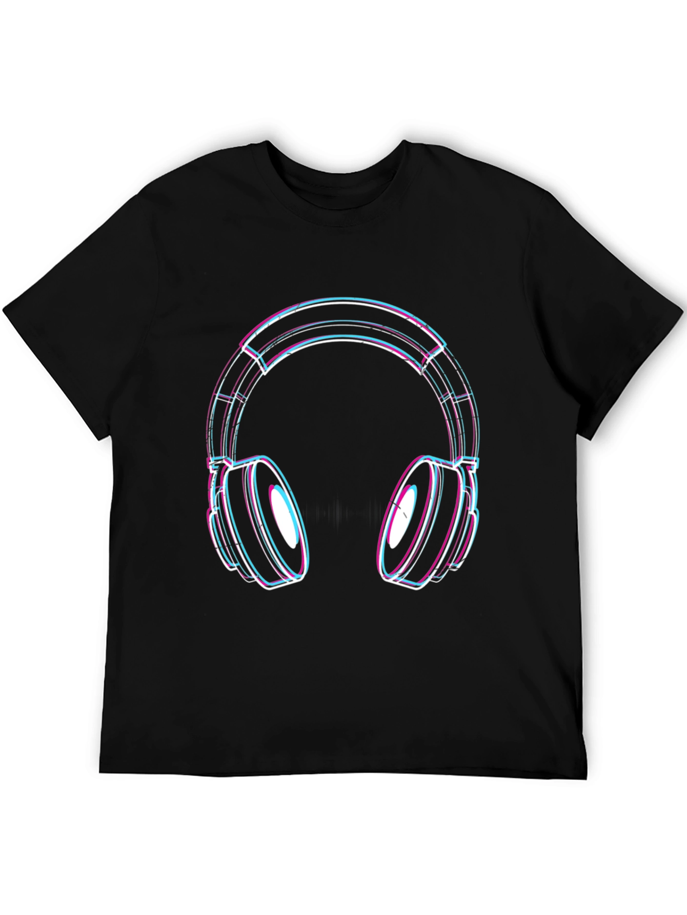 Black Vaporwave Headphones Graphic Tee - Black Cotton Blend view 5