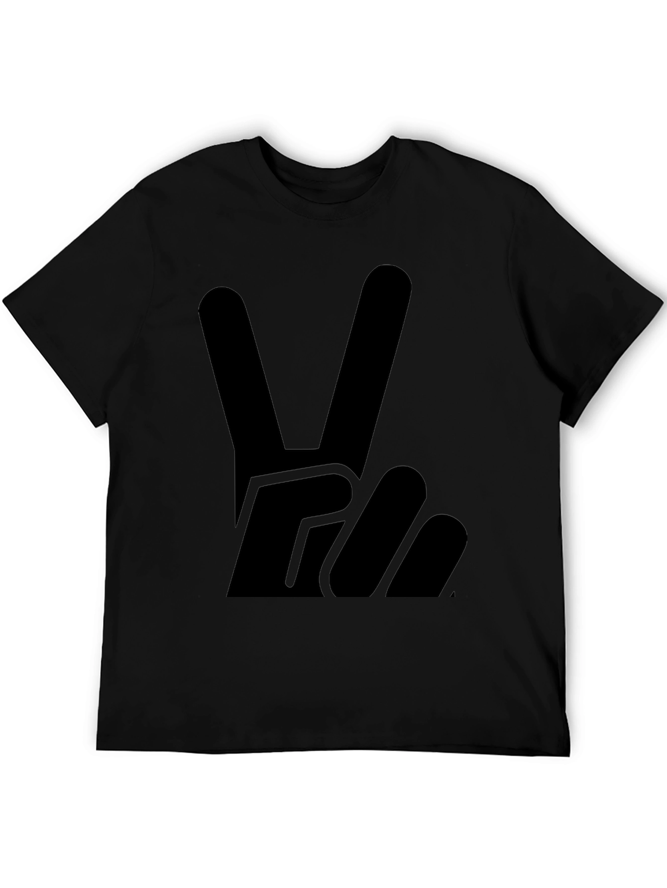Black Peace Sign Graphic Tee - Solid Black Cotton T-Shirt view 5