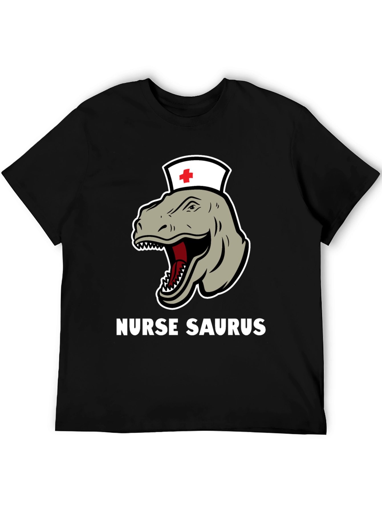 Black Nurse Saurus T-Shirt - Funny Dinosaur RN Tee view 5
