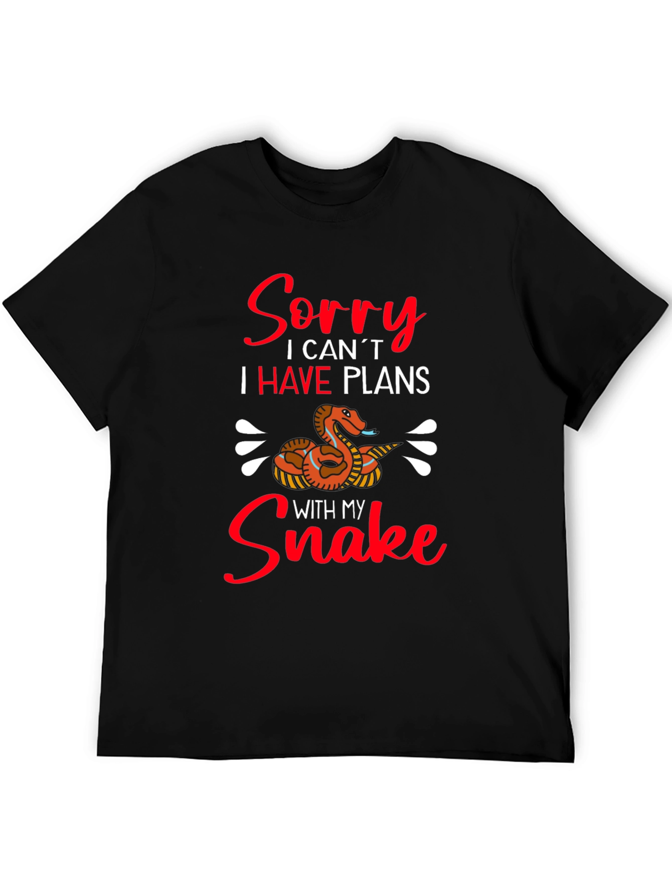 Black Funny Snake Lover Graphic T-Shirt - Sorry I Have Plans view 5