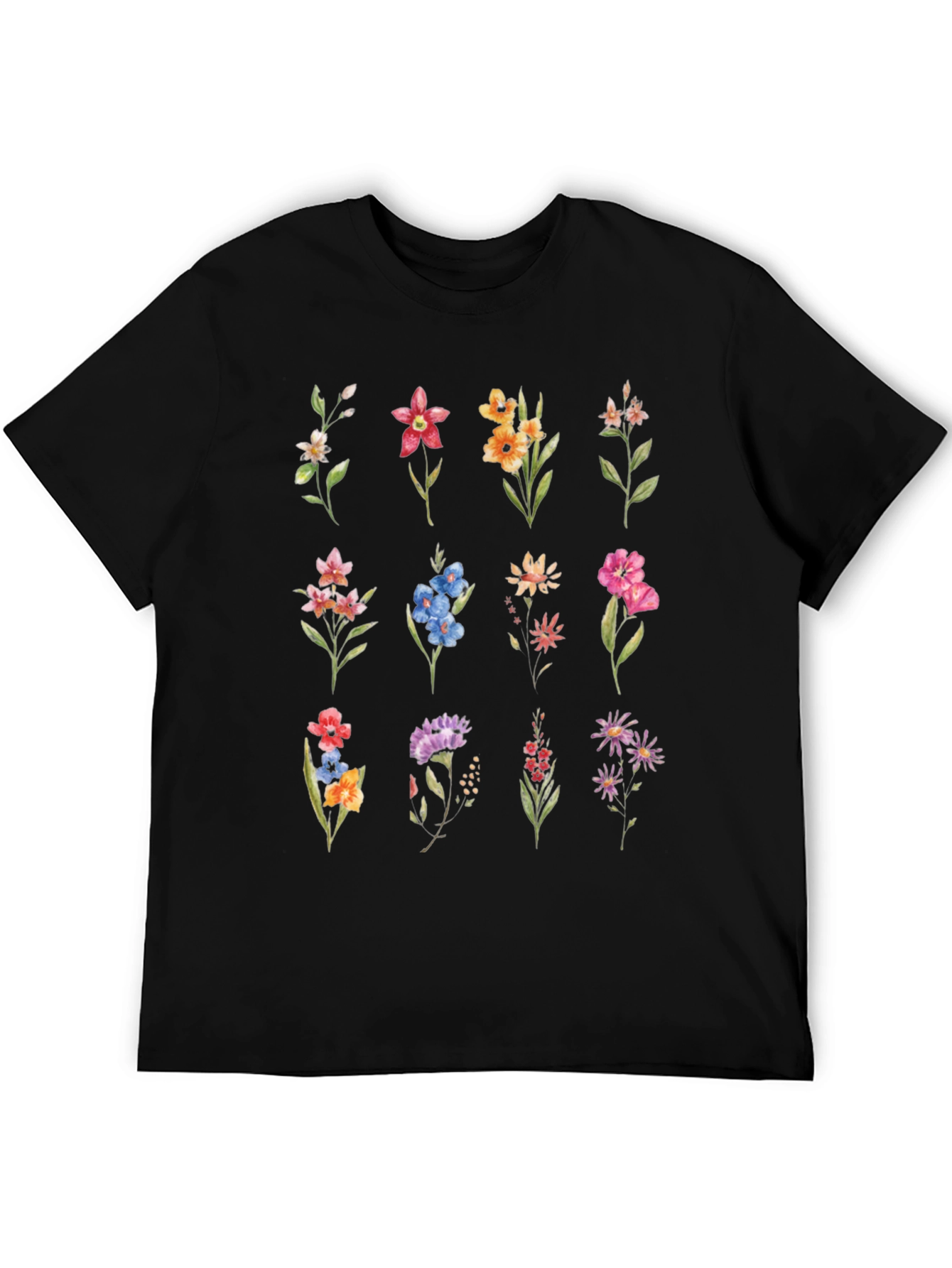 Black Floral Print Crew Neck Tee view 5
