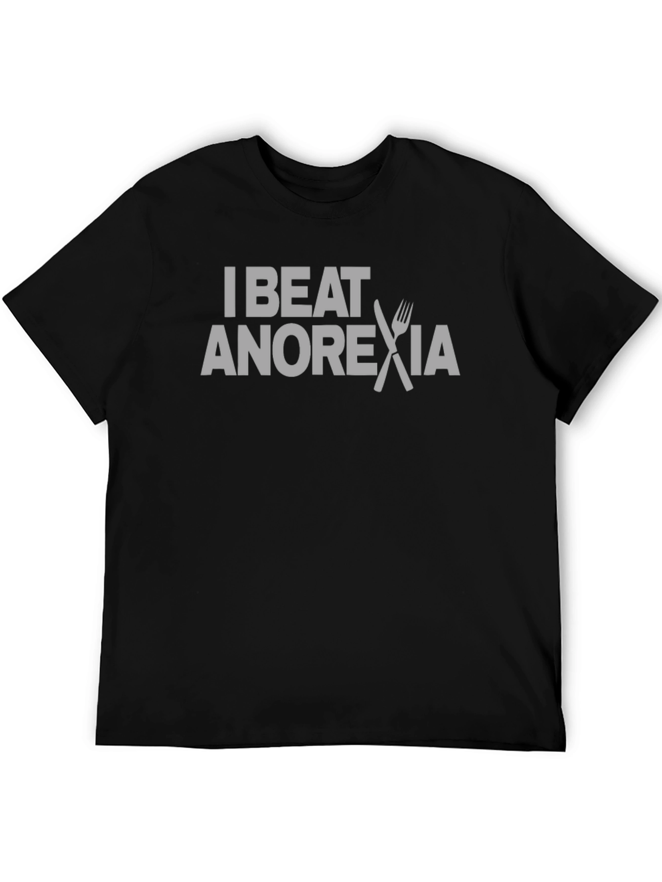 Black I Beat Anorexia Graphic Tee - Black Crew Neck T-Shirt view 5