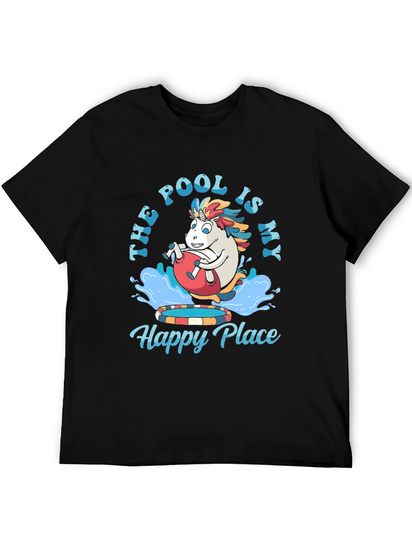 Black Pool Is My Happy Place T-Shirt - Fun Unicorn Design view 5