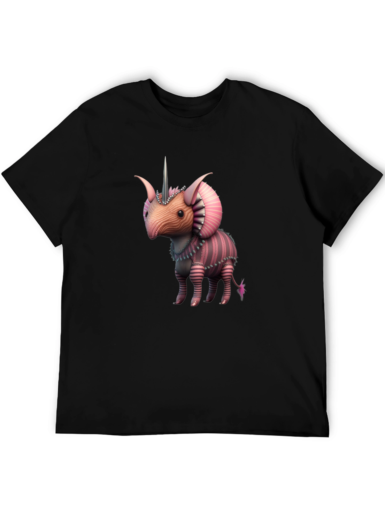Black Unicorn Triceratops Creature T-Shirt view 5