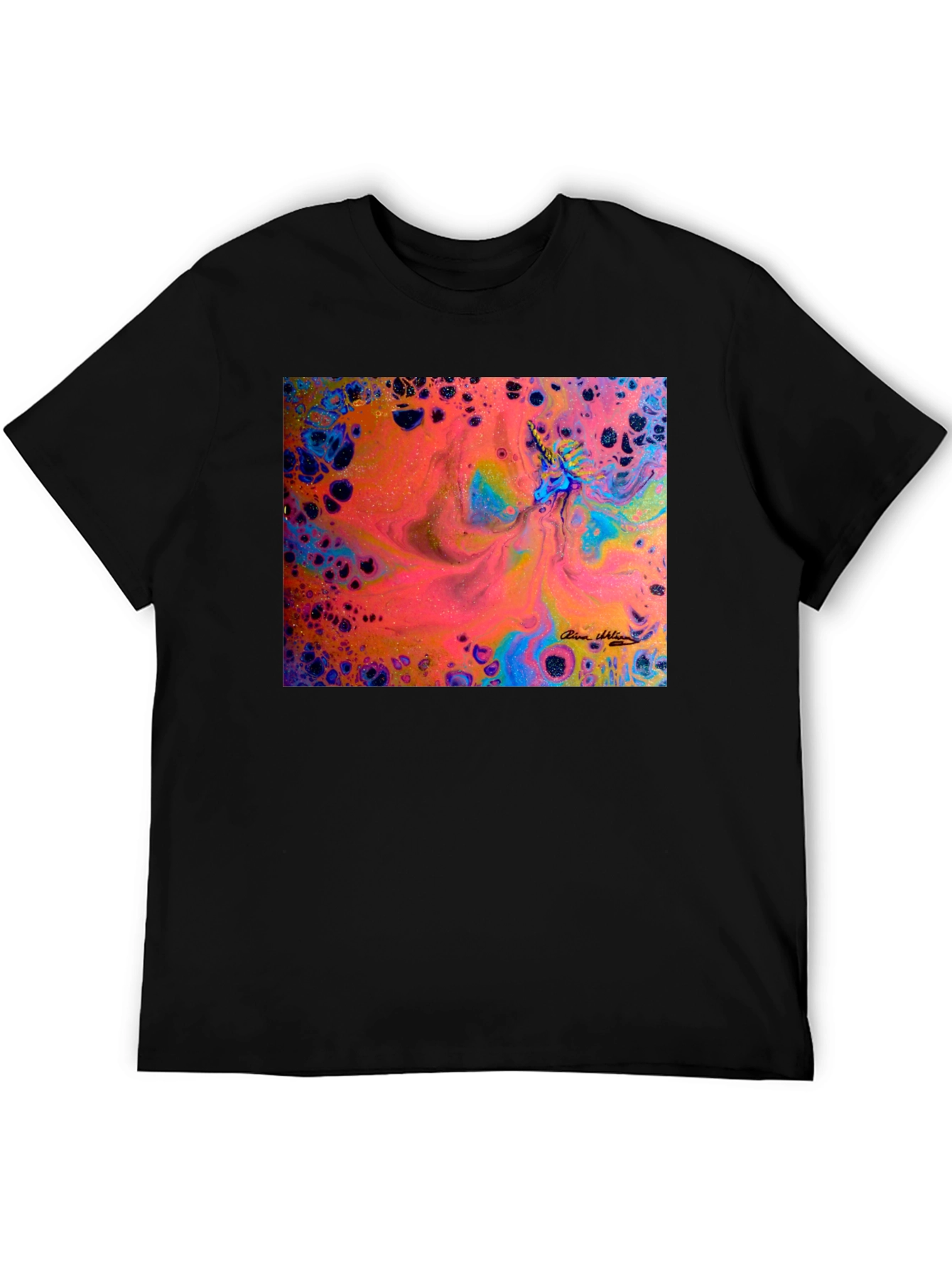 Black Abstract Fluid Art T-Shirt - Vivid Colors view 5