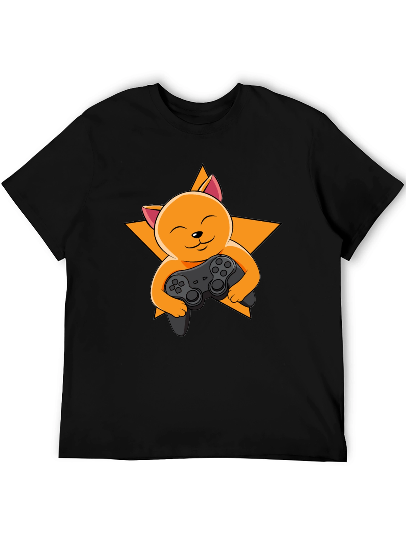 Black Gamer Cat T-Shirt - Black Cotton Tee view 5