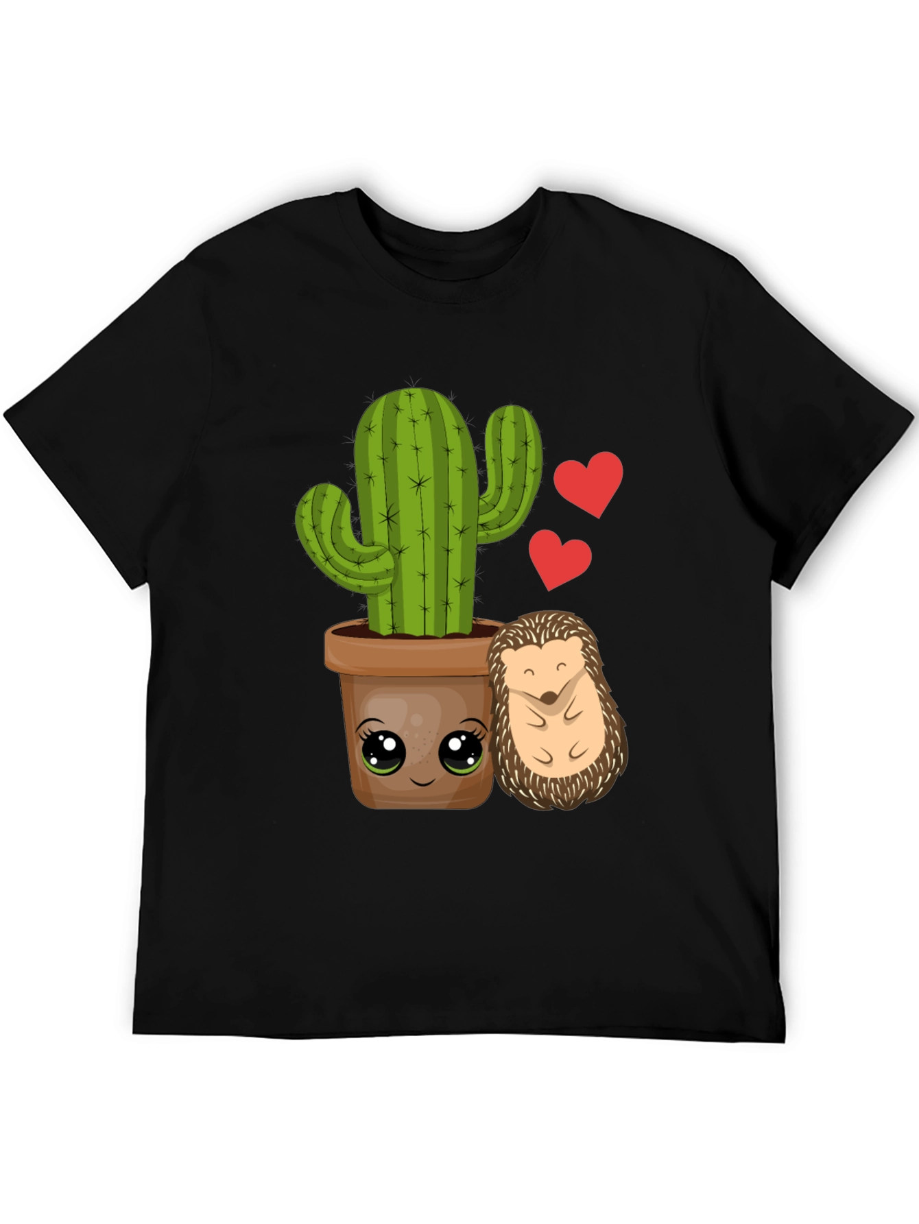 Black Cute Cactus & Hedgehog T-Shirt view 5