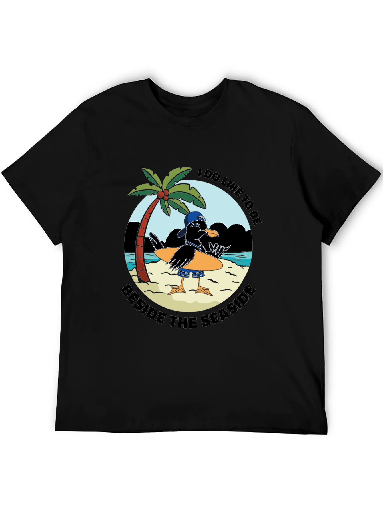 Black Seaside Seagull Graphic Tee - Black Cotton T-Shirt view 5