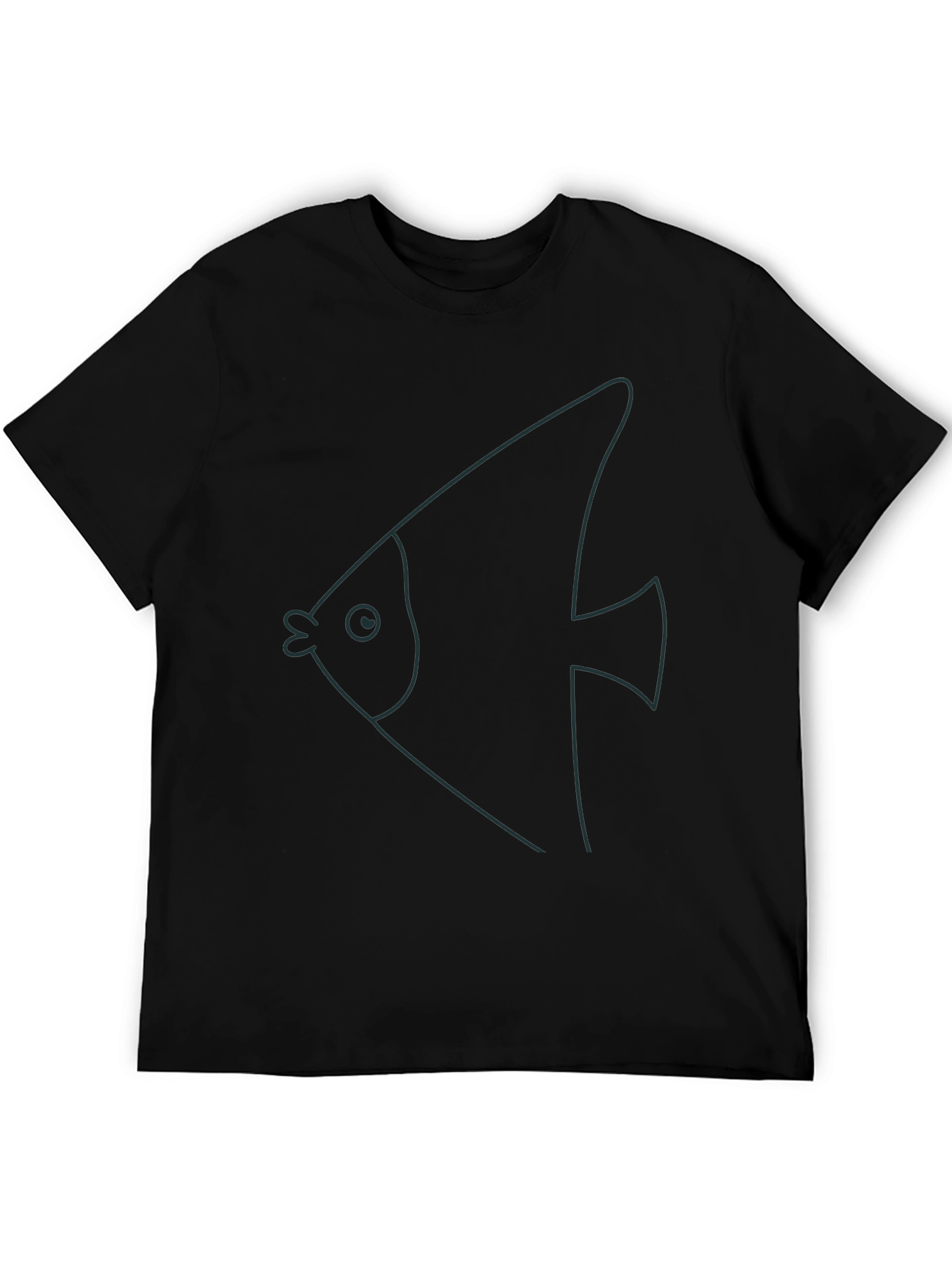 Black Minimalist Fish Graphic Tee - Black Cotton Blend view 5