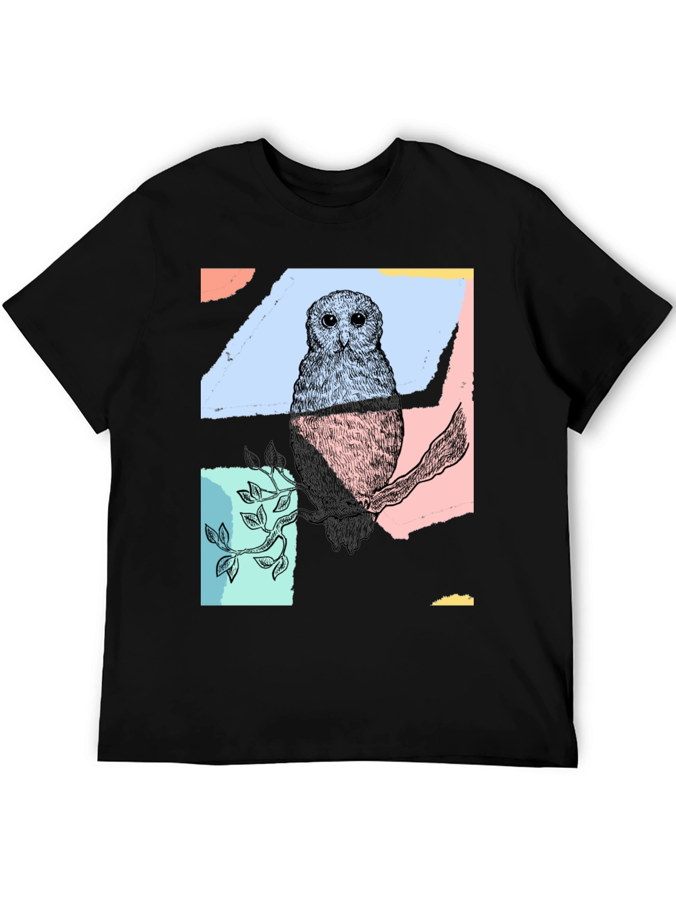 Black Abstract Owl Print Black T-Shirt view 5
