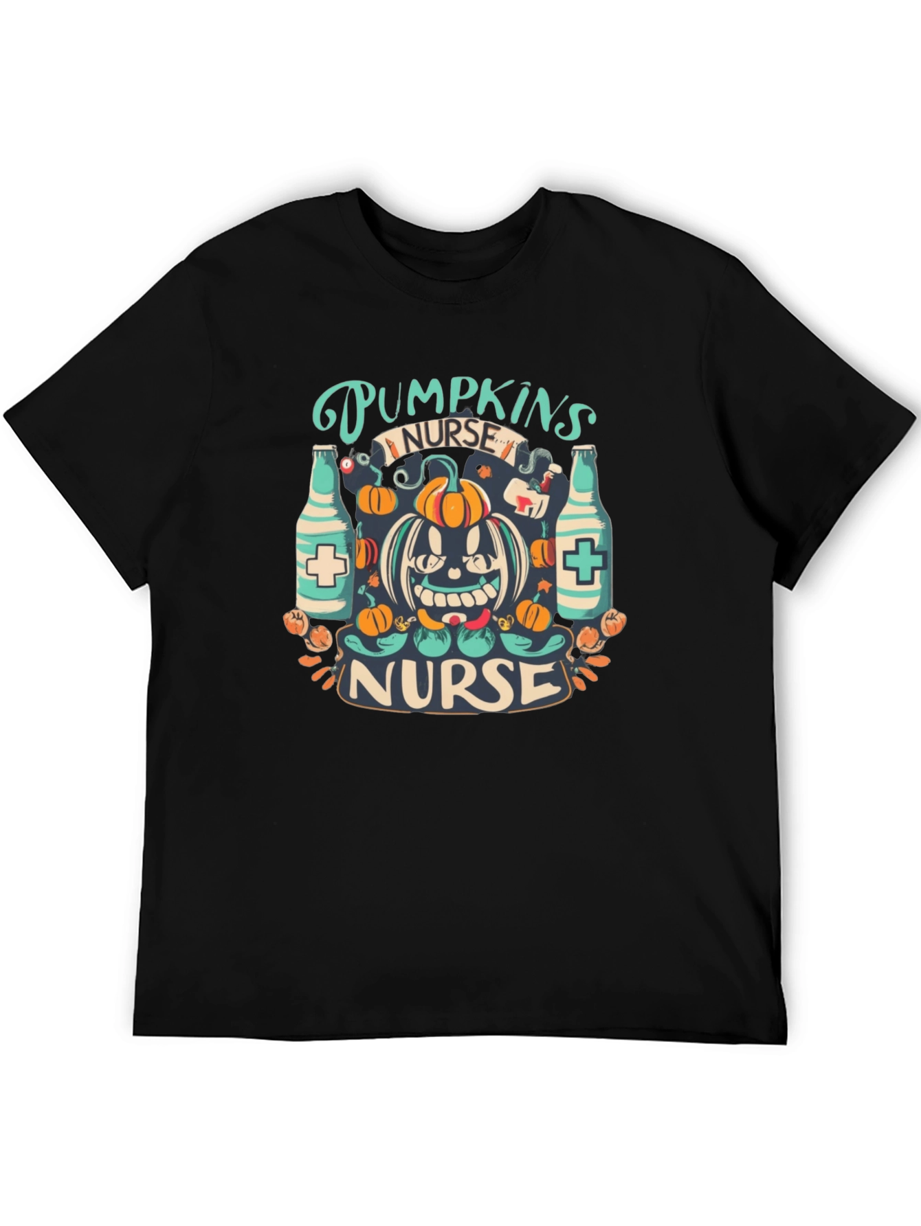 Black Halloween Nurse Pumpkin T-Shirt view 5