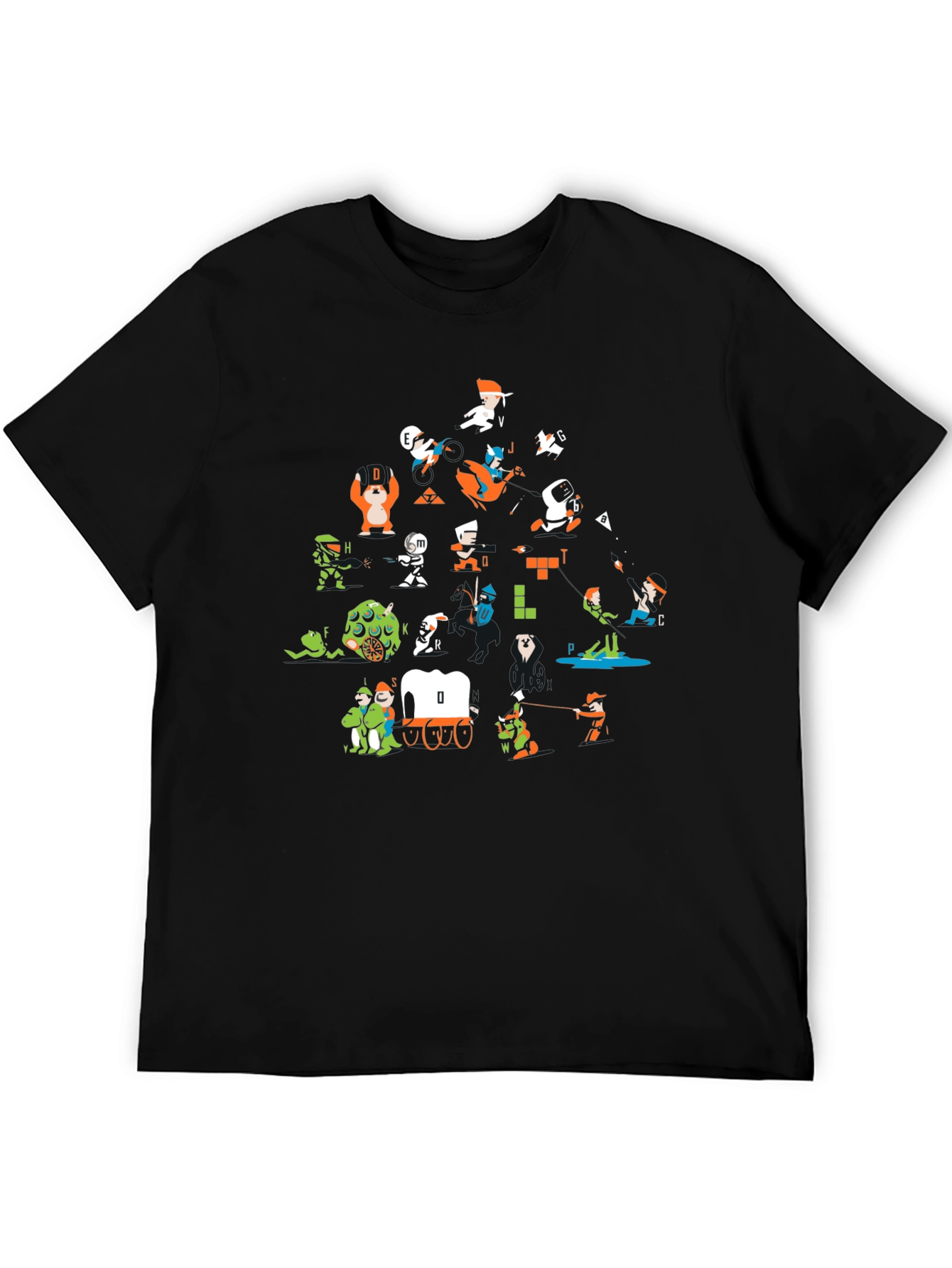 Black Retro Gaming Alphabet Black T-Shirt view 5