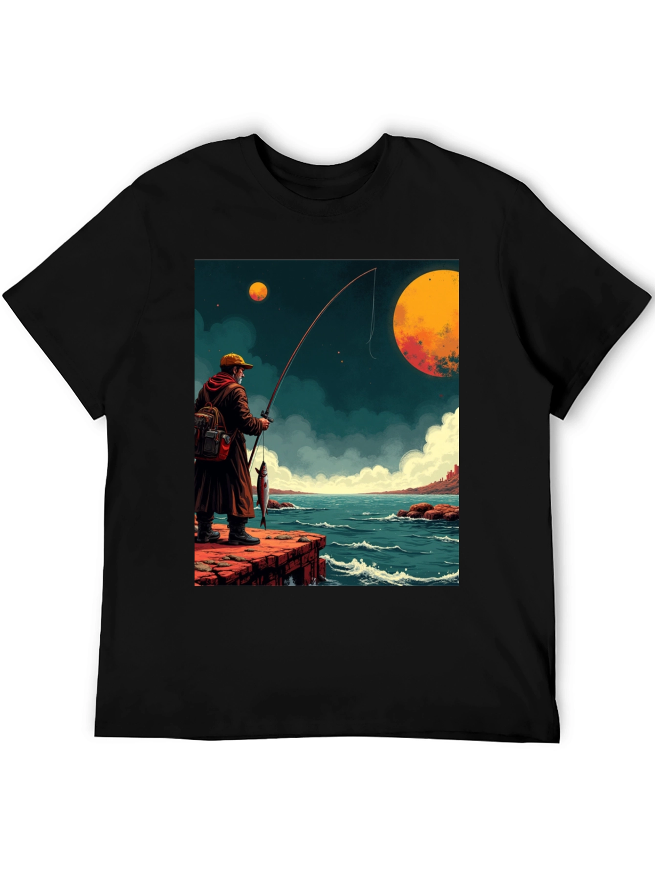 Black Retro Fishing Graphic Tee view 5