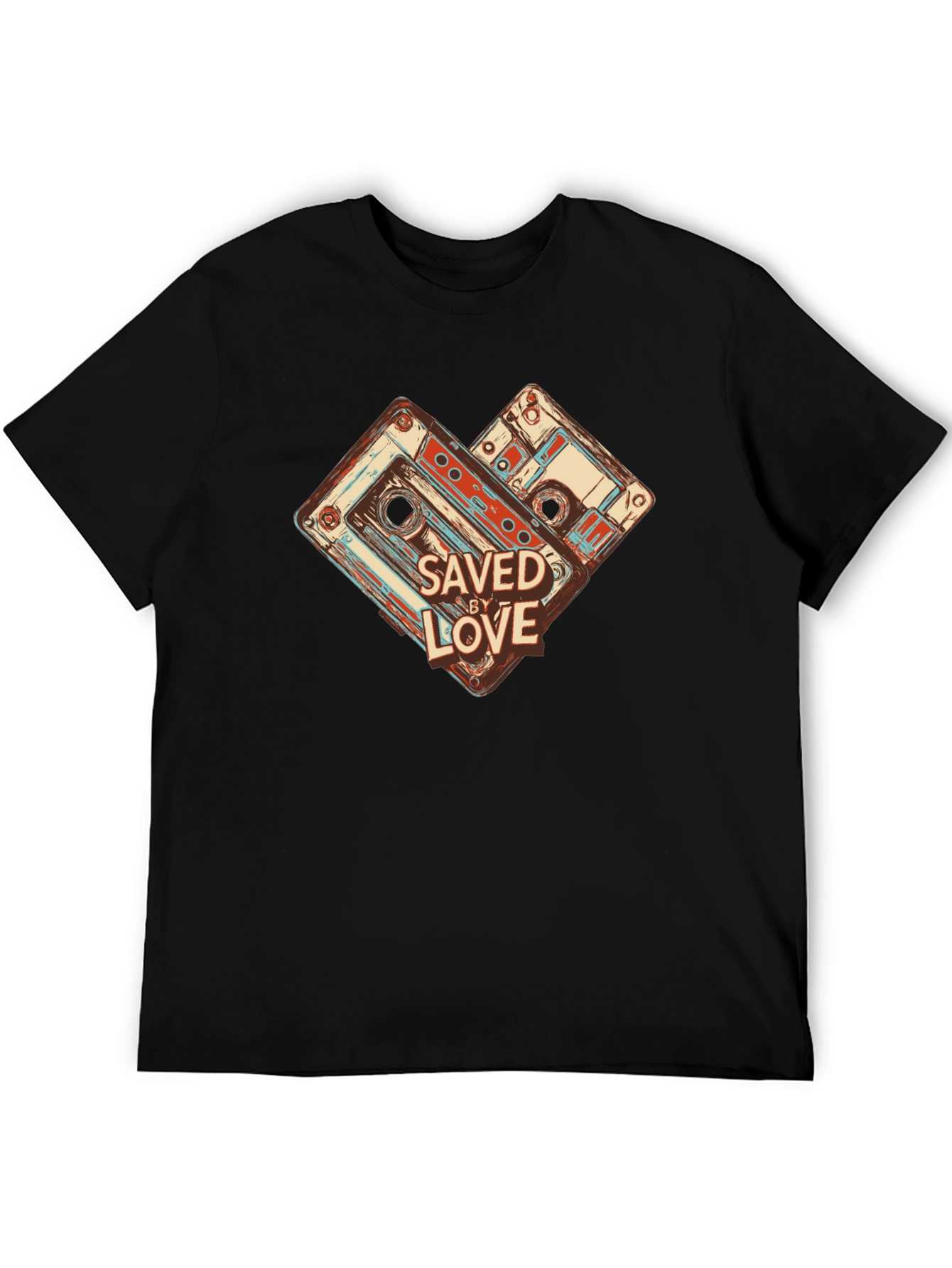 Black Retro Cassette Tape Saved By Love Graphic Tee view 5