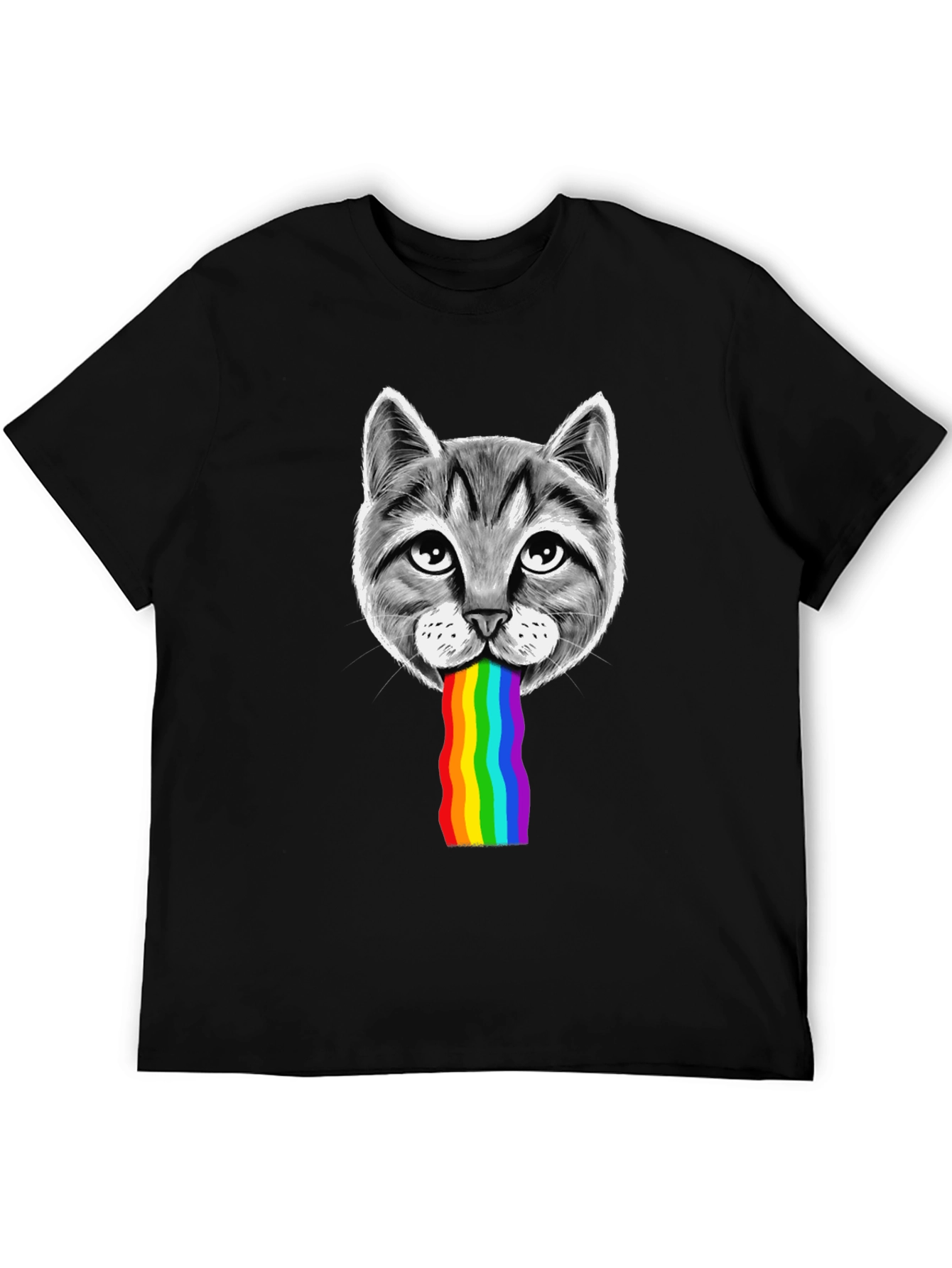 Black Cat Rainbow Puke Graphic T-Shirt view 5