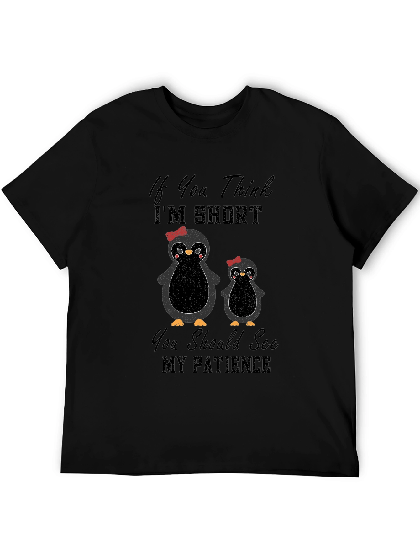 Black Funny Penguin T-Shirt - If You Think I'm Short view 5