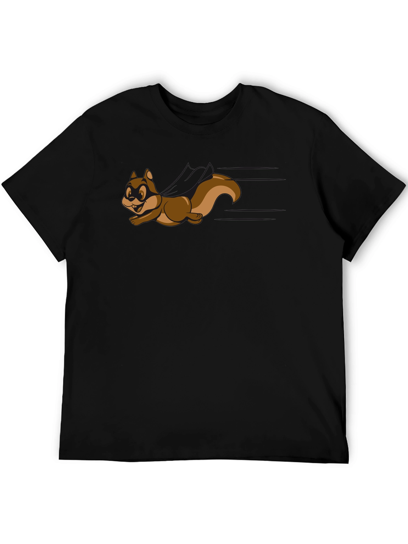 Black Cartoon Squirrel Graphic Tee - Black Crew Neck Shirt view 5