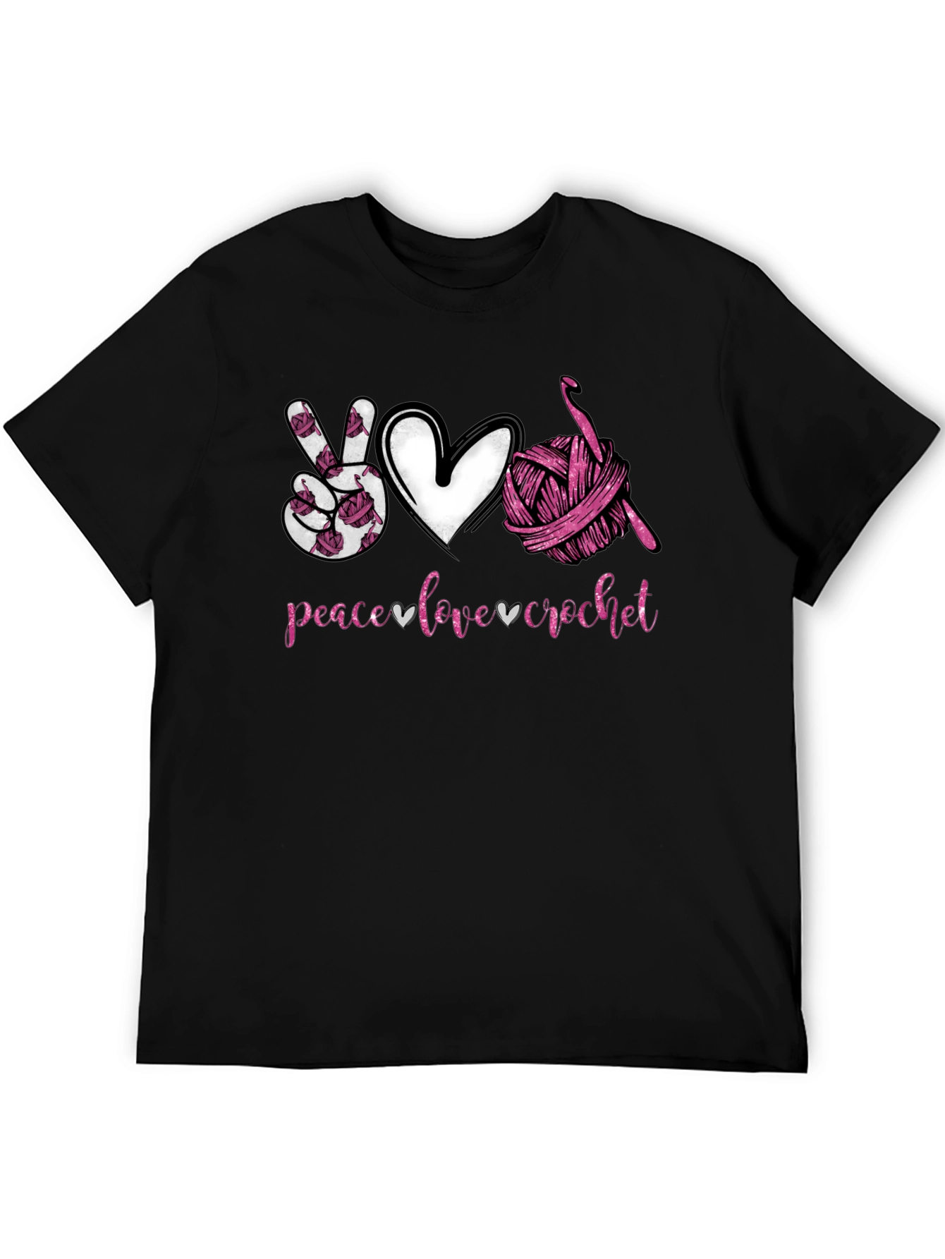 Black Peace Love Crochet T-Shirt - Hobbyist Gift view 5