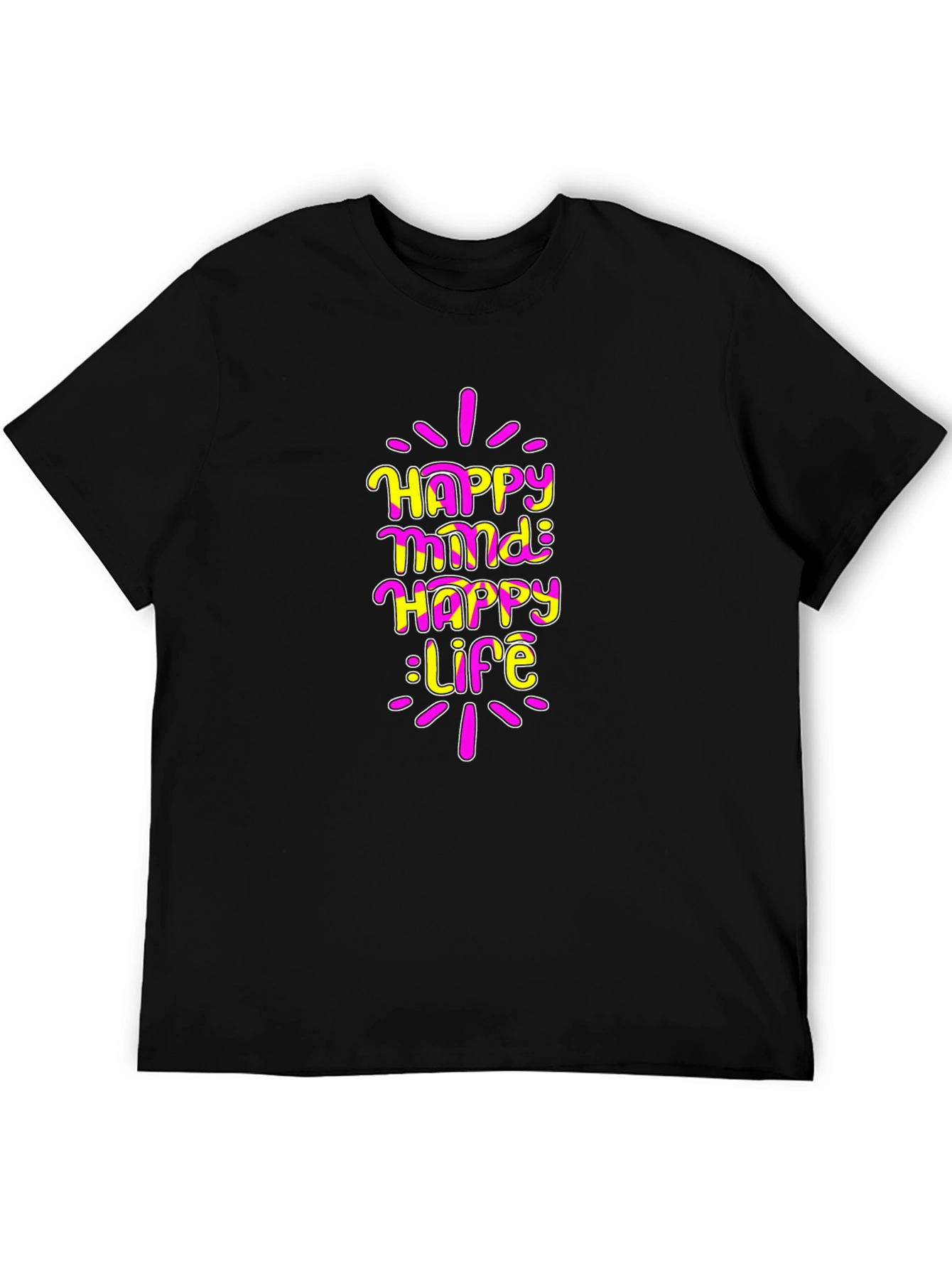 Black Happy Mind Happy Life Graphic T-Shirt view 5