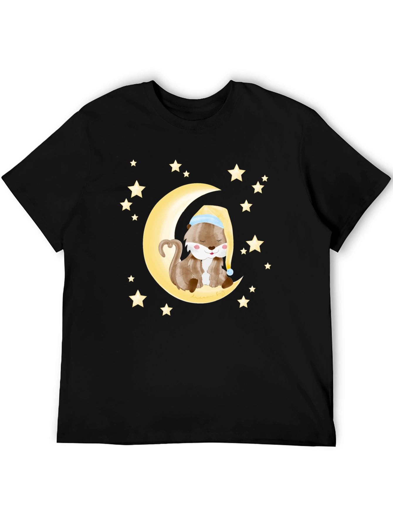 Black Otter Sleeping on Moon Graphic Tee - Black Cotton view 5