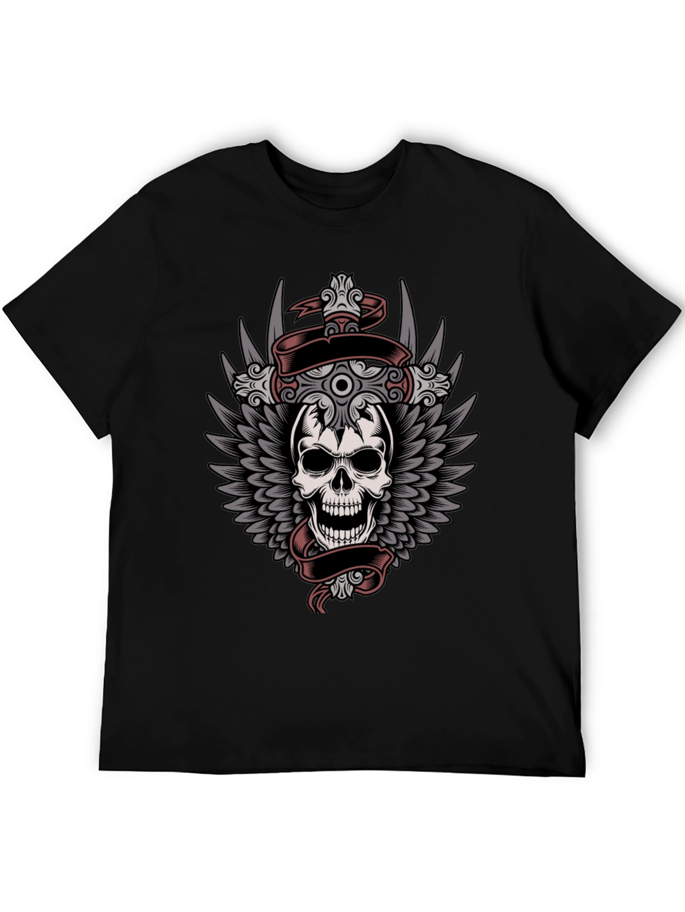 Black Skull & Wings Graphic Tee - Men's Black T-Shirt view 5