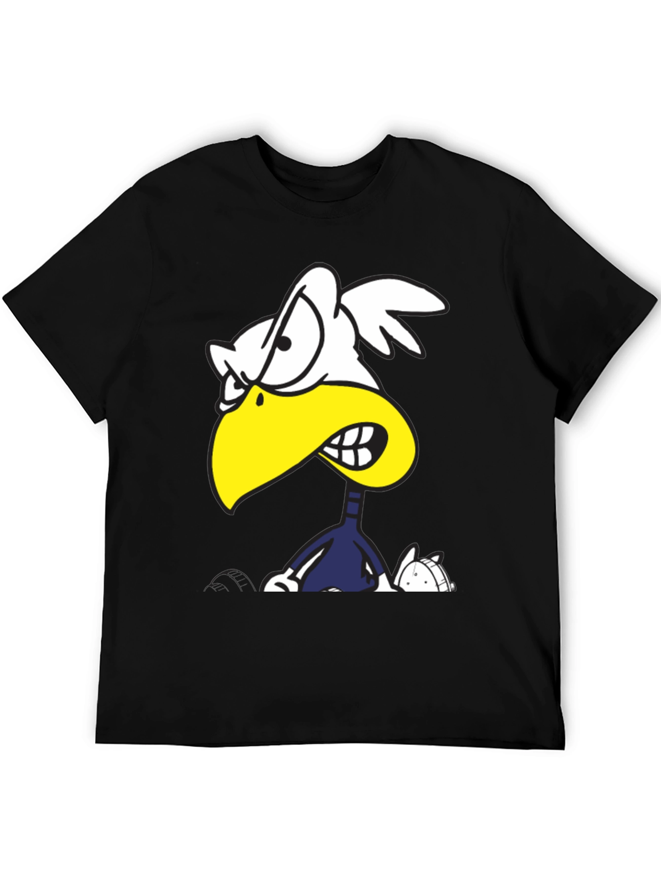 Black Angry Cartoon Bird Graphic Tee - Black Cotton T-Shirt view 5