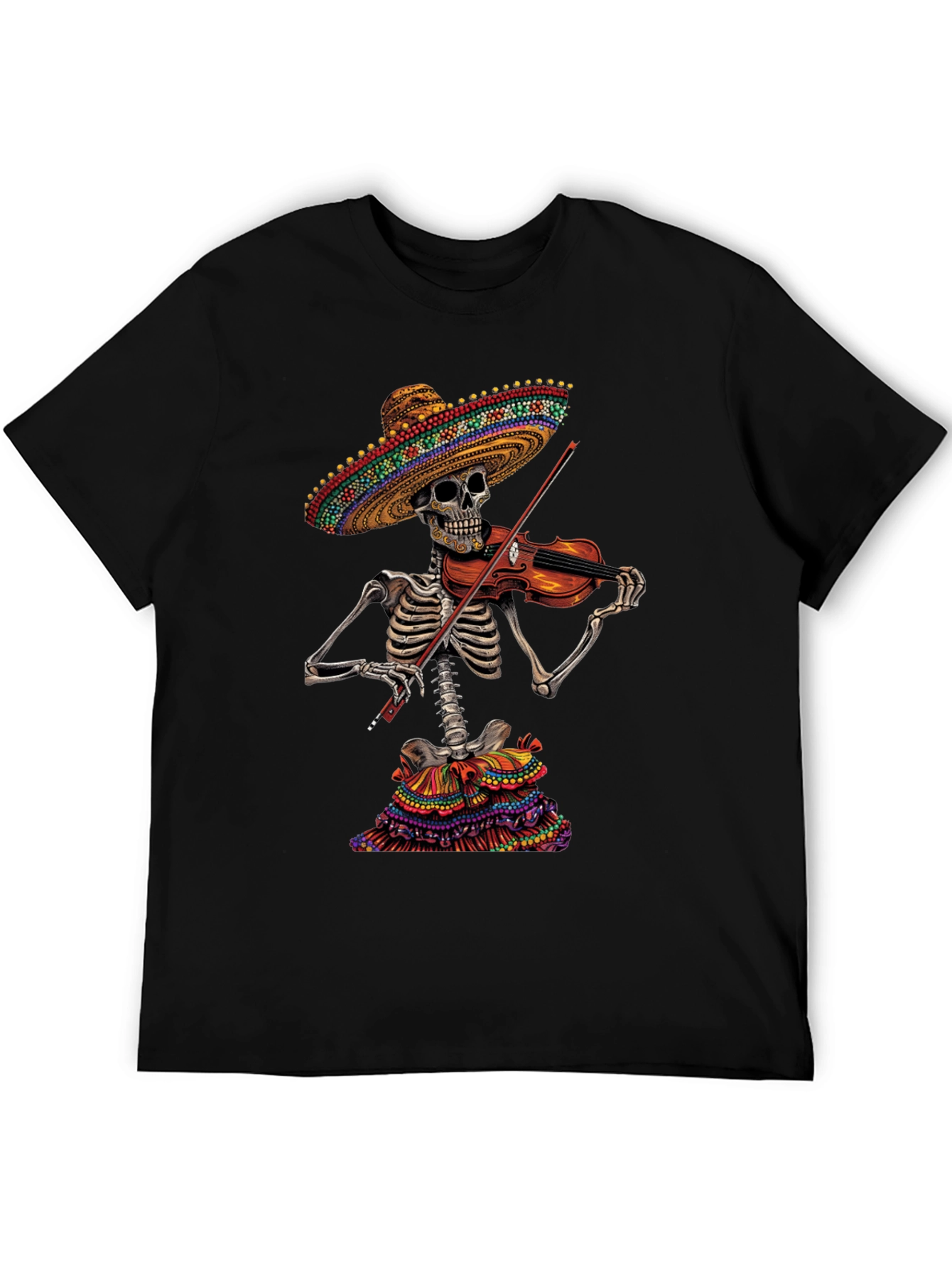 Black Skeleton Mariachi T-Shirt - Day of the Dead Style view 5